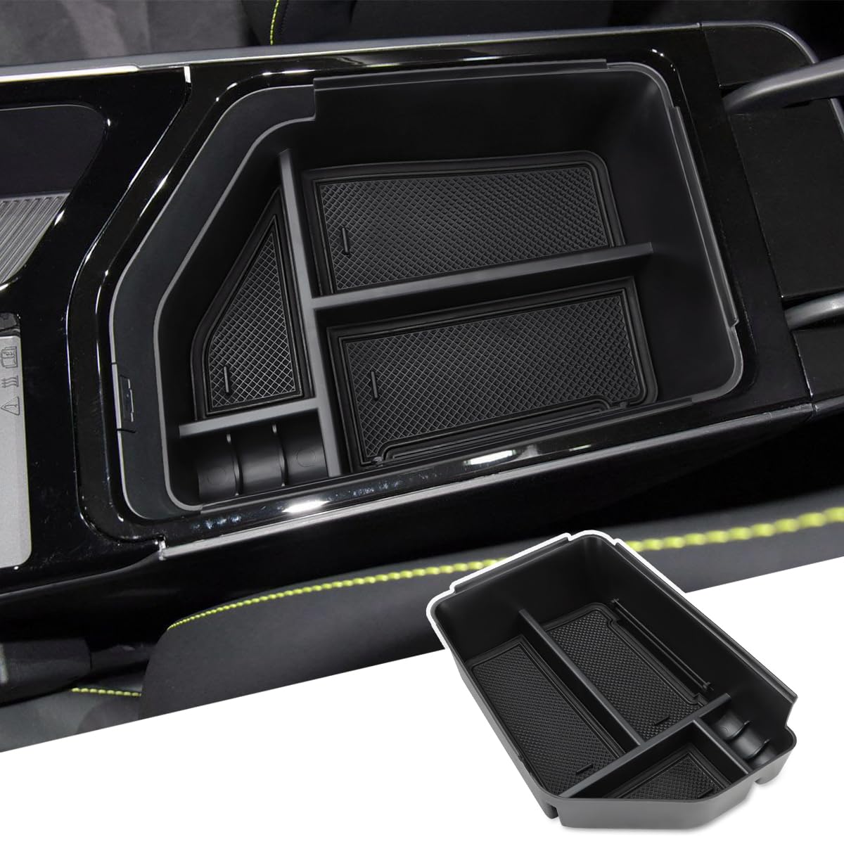 MARCHFA front view of console tray showing organized compartments and quick access
