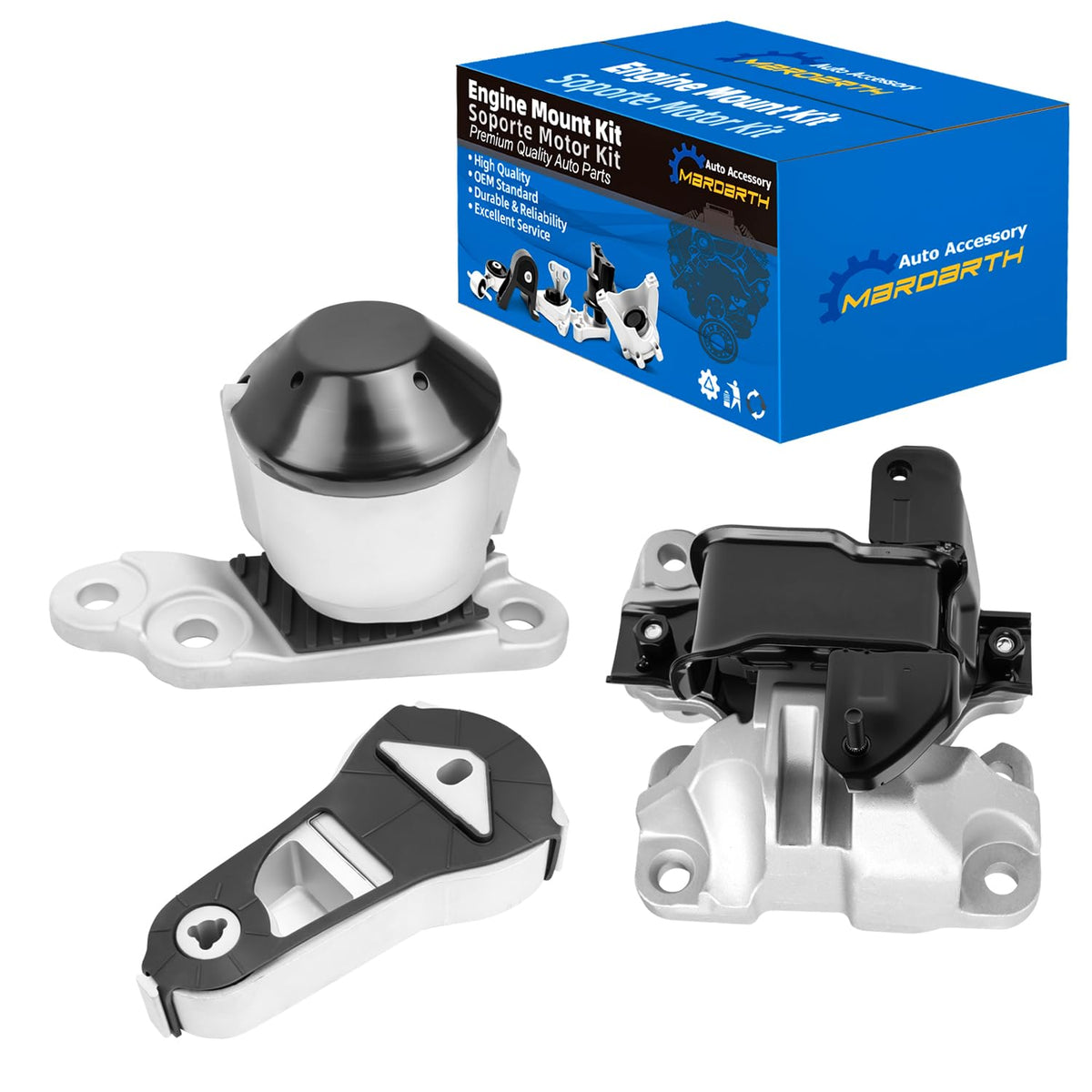 Mardarth complete mount kit front view showing all parts and benefits reducing vibration