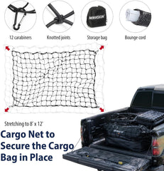MARKSIGN heavy-duty cargo net expanded over load for secure transport