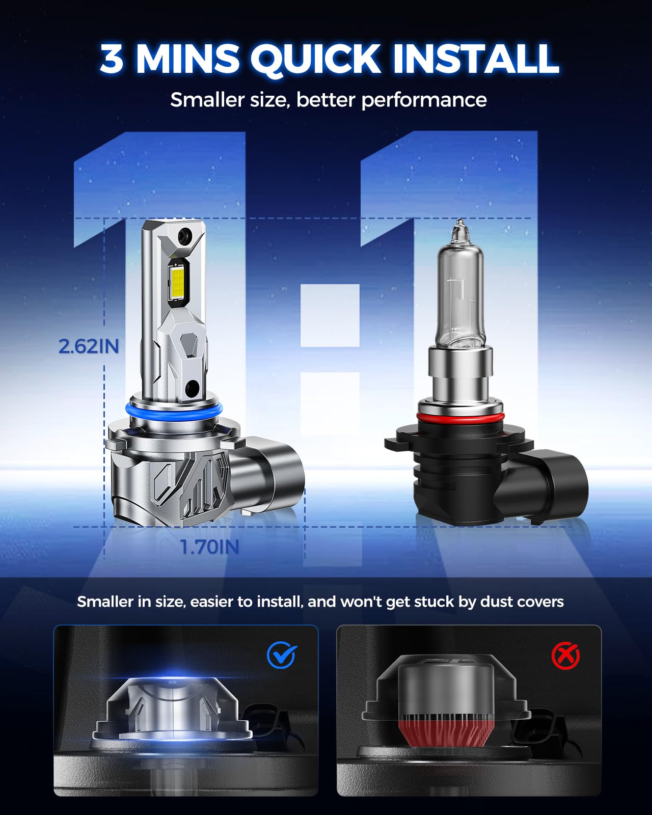 Marsauto bulb installed in fog lamp demonstrating plug-n-play fit and improved visibility