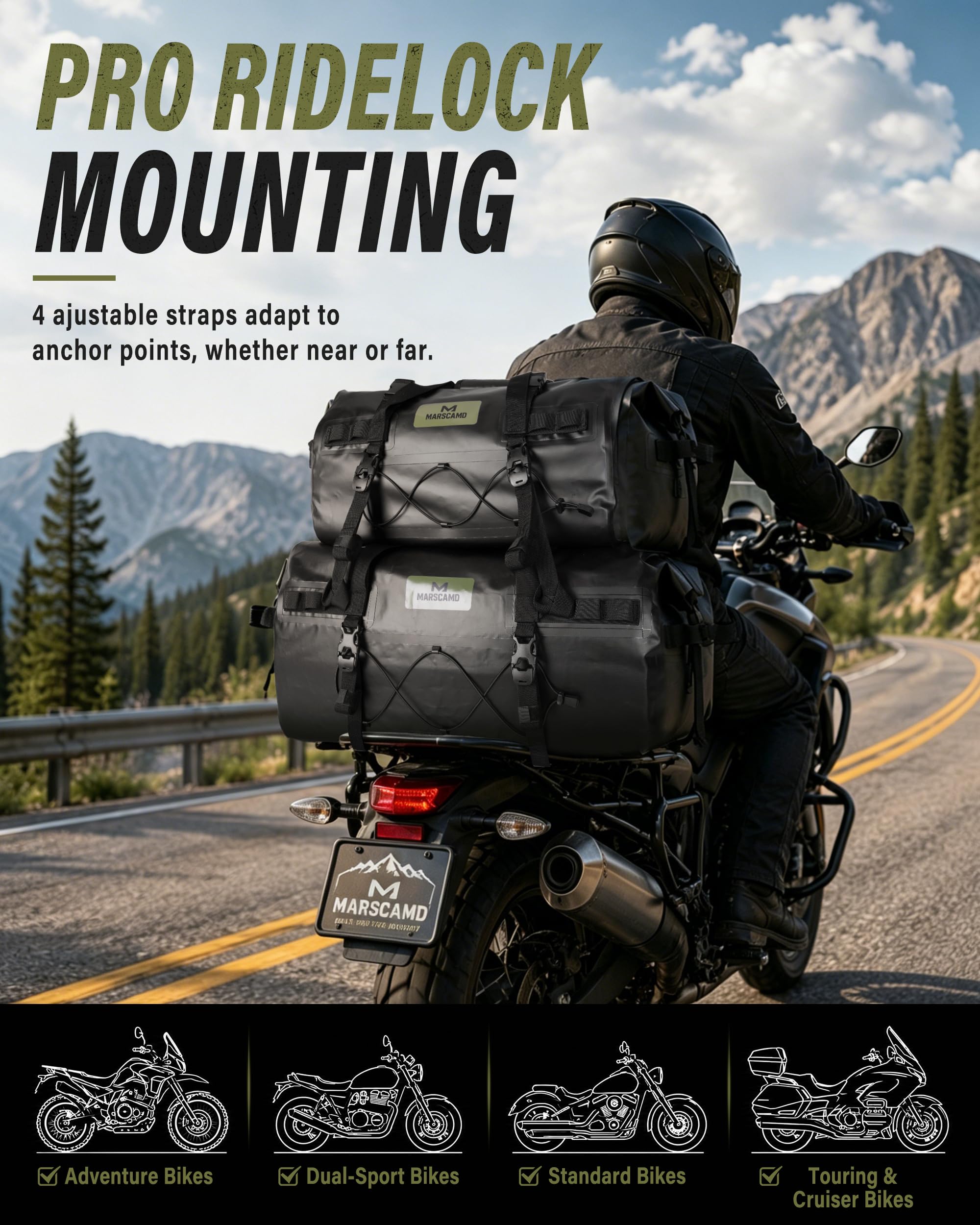 Marscamd mounted on an adventure bike showing stable fit and balance