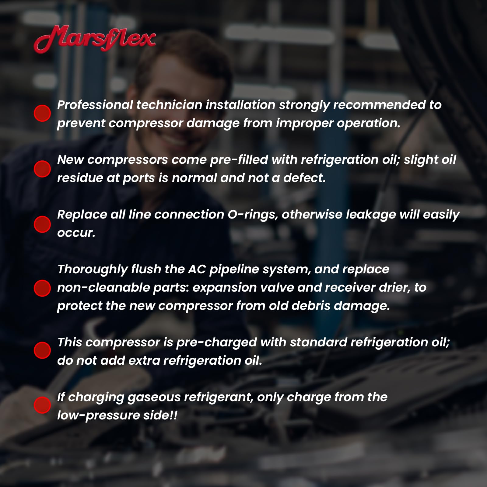 Marsflex side profile compressor illustrating compact fit for direct replacement