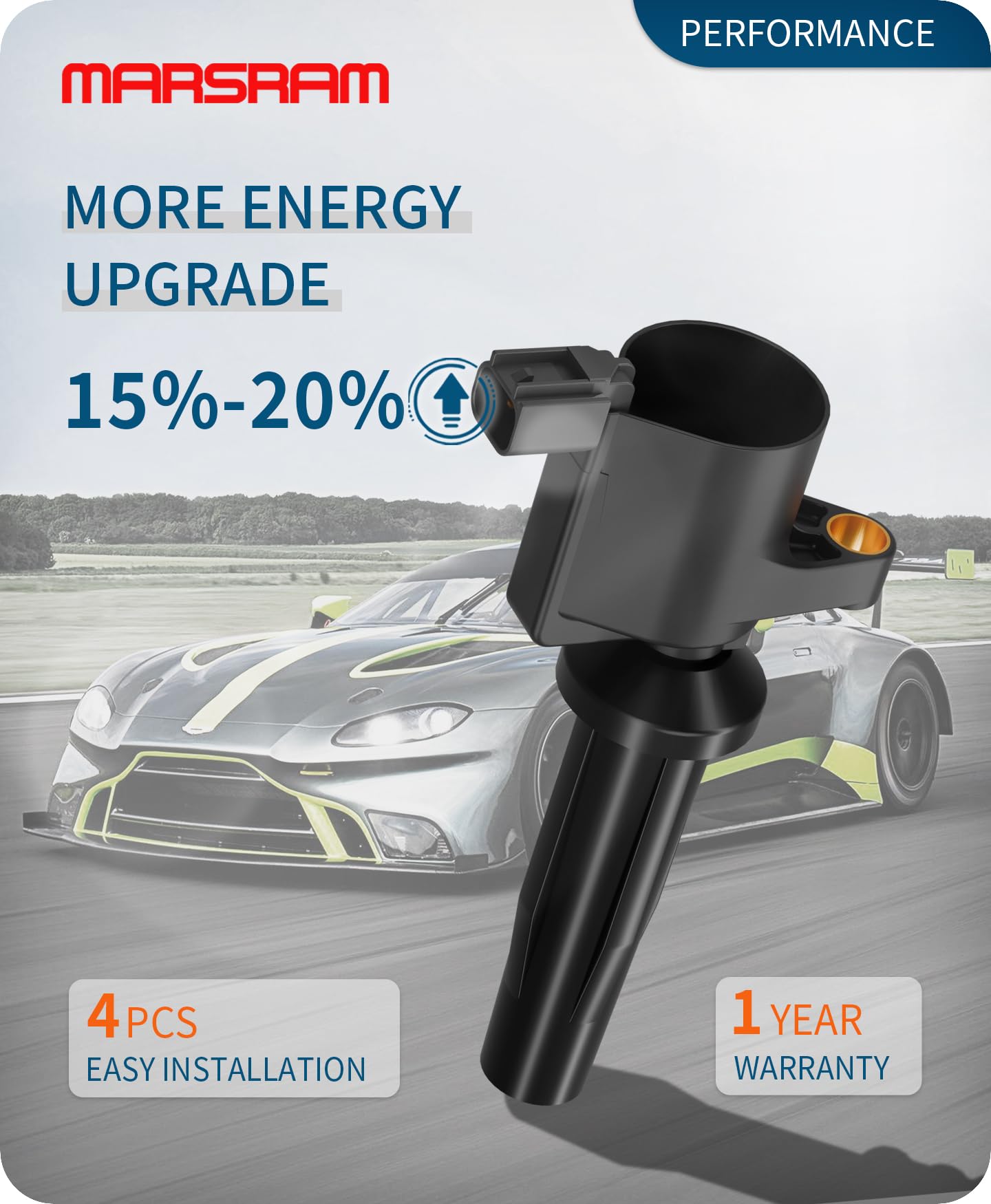 Marsram coil pack side label showing part number for correct replacement