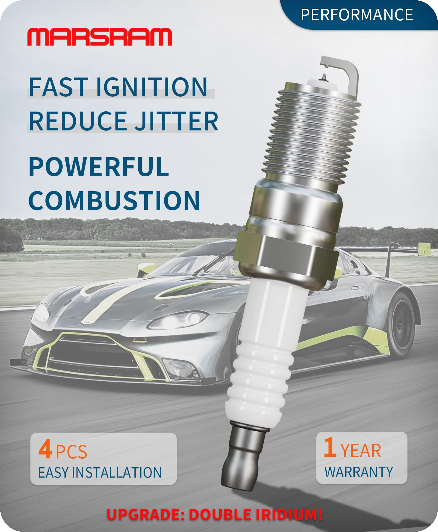 Marsram spark plugs in retail packaging providing complete four-plug set convenience