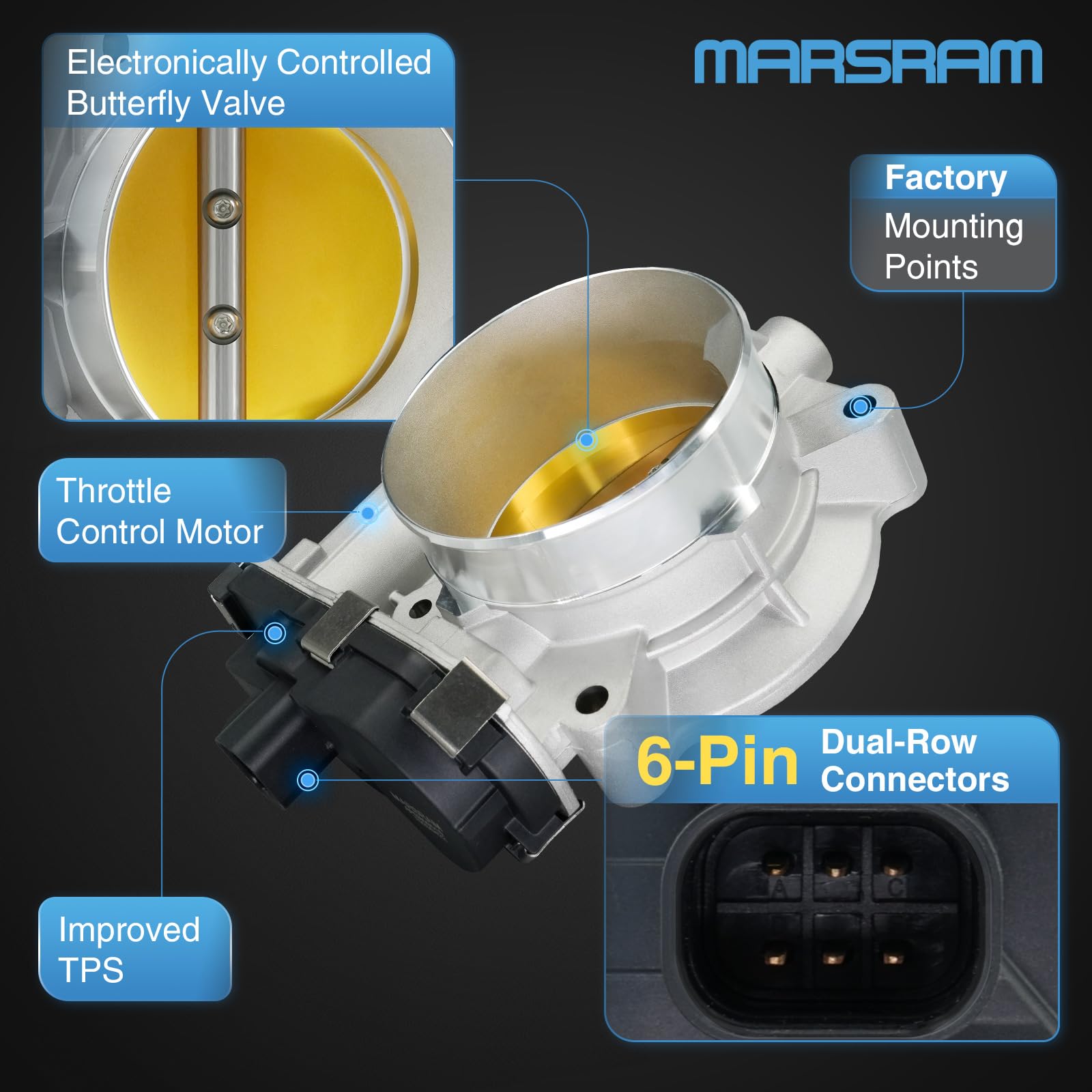 Marsram throttle body butterfly plate closeup showing smooth bore for improved airflow