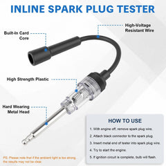 Marvelity spark plug tester closeup diagnosing ignition continuity clearly
