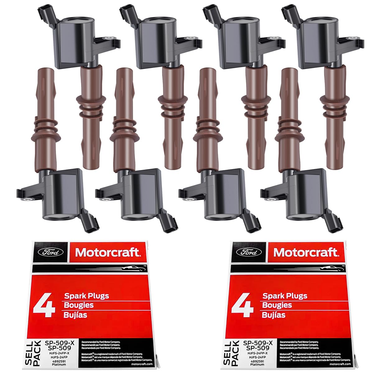 MAS ignition coils and SP-509 front packaging showing full replacement kit benefits
