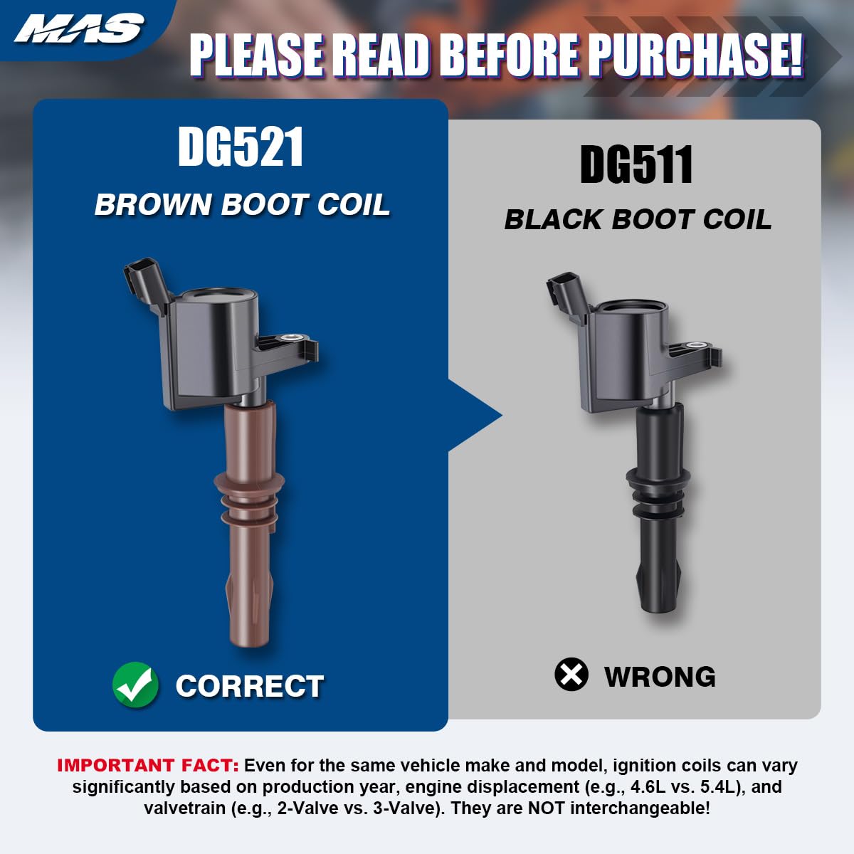 MAS ignition coil brown DG521 boot closeup highlighting heat-resistant construction