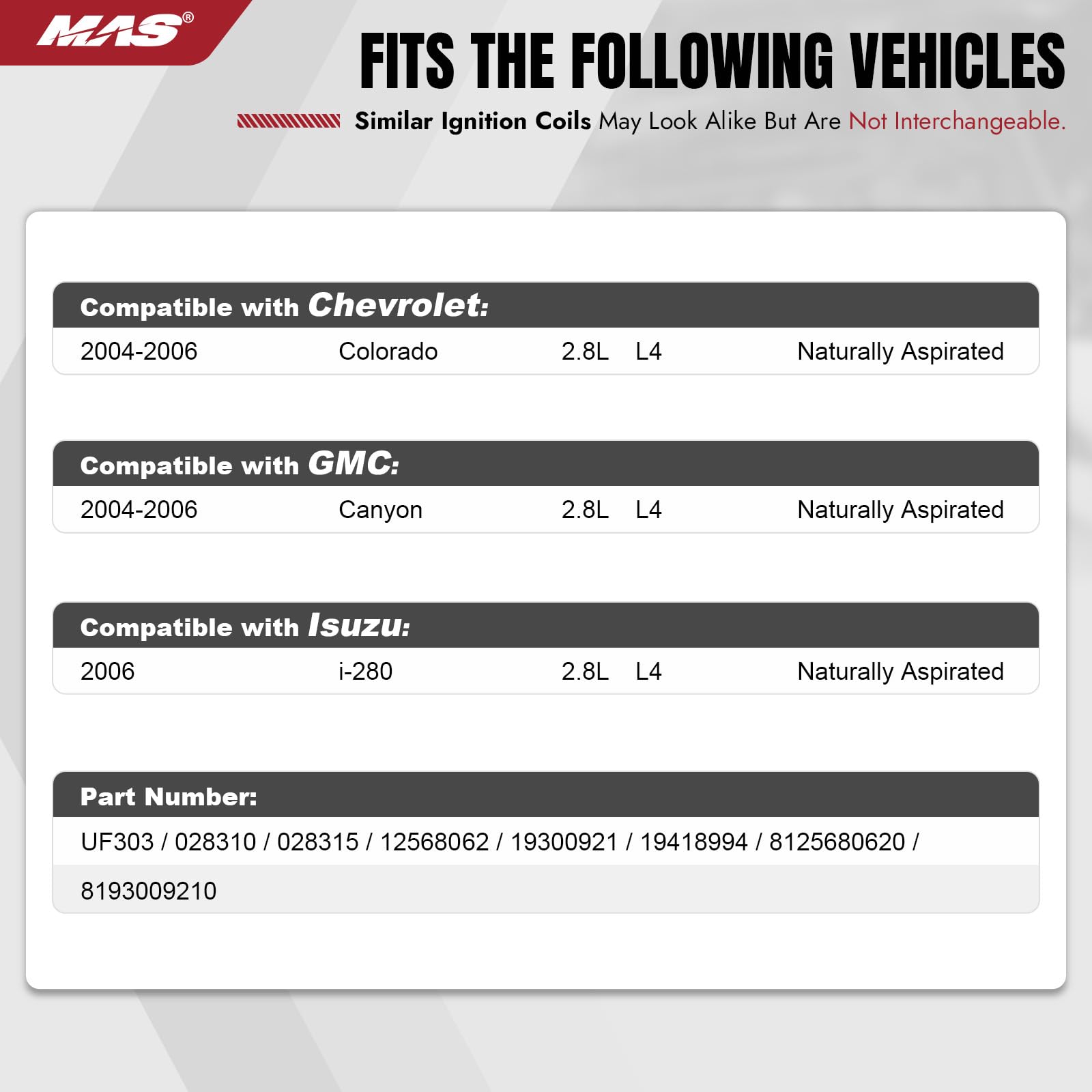 MAS ignition coil side connector detail displaying OEM-style plug and secure fit