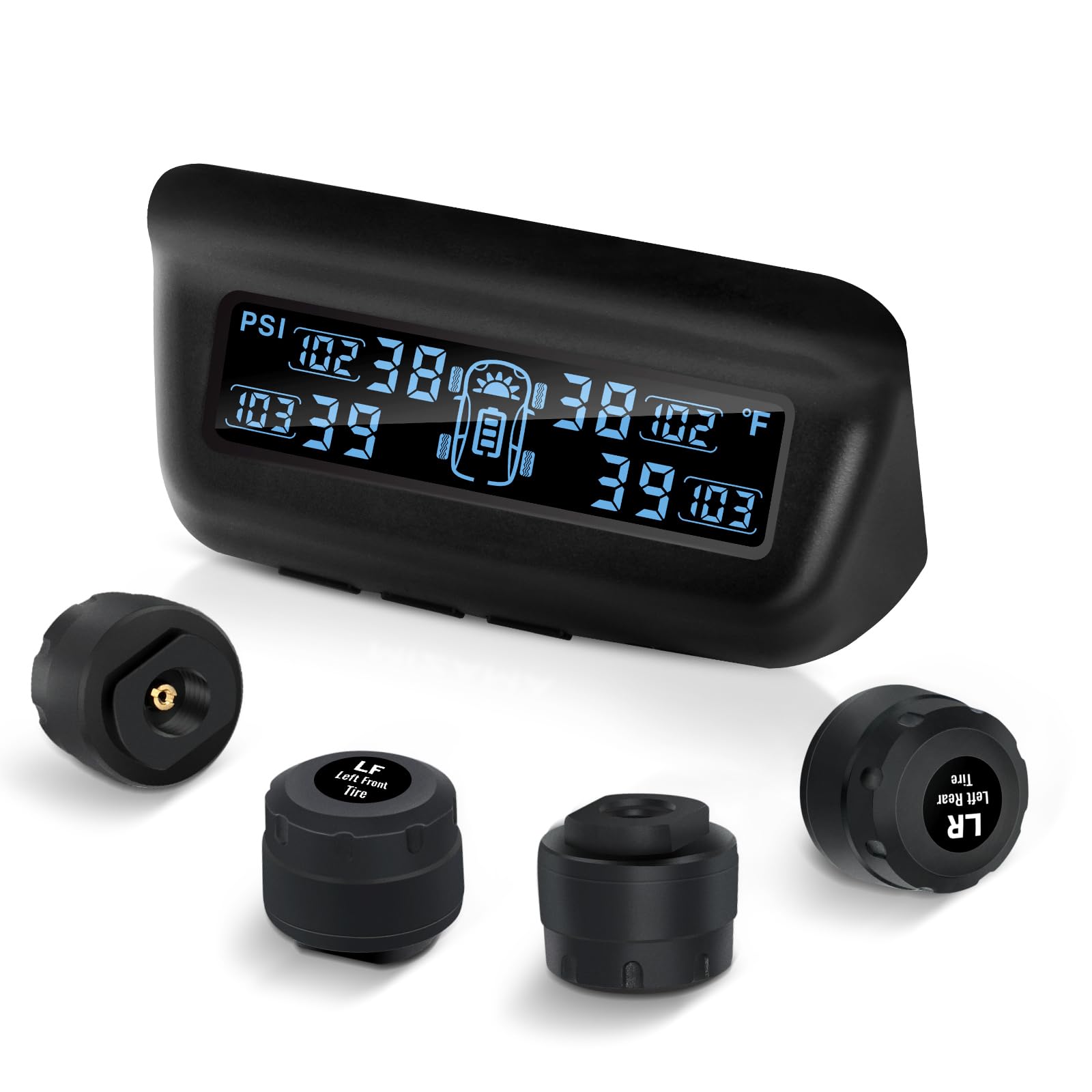 Masoll front display showing four tire readings and easy monitoring benefit