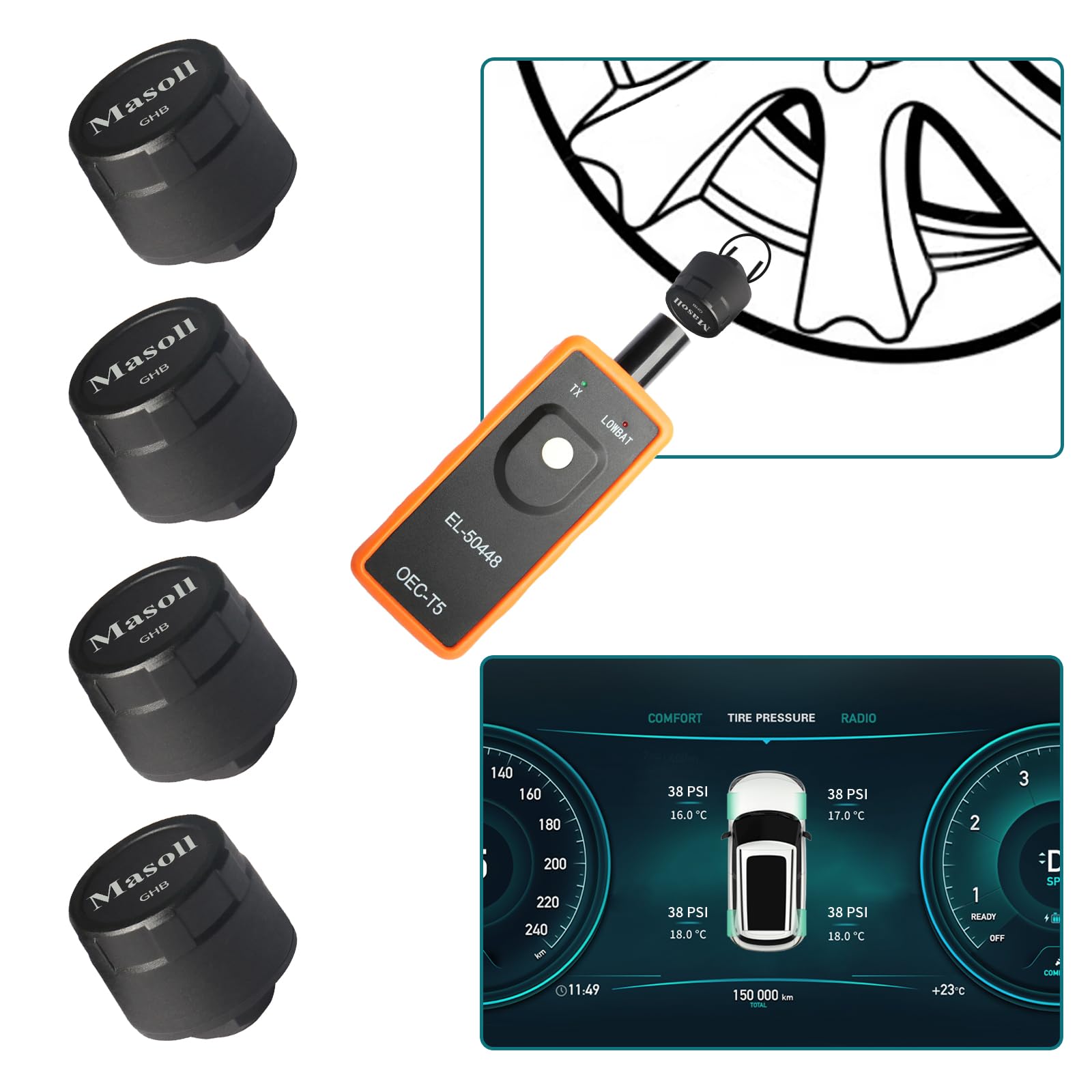 Masoll front packaging showing sensors and tool, convenient DIY fix