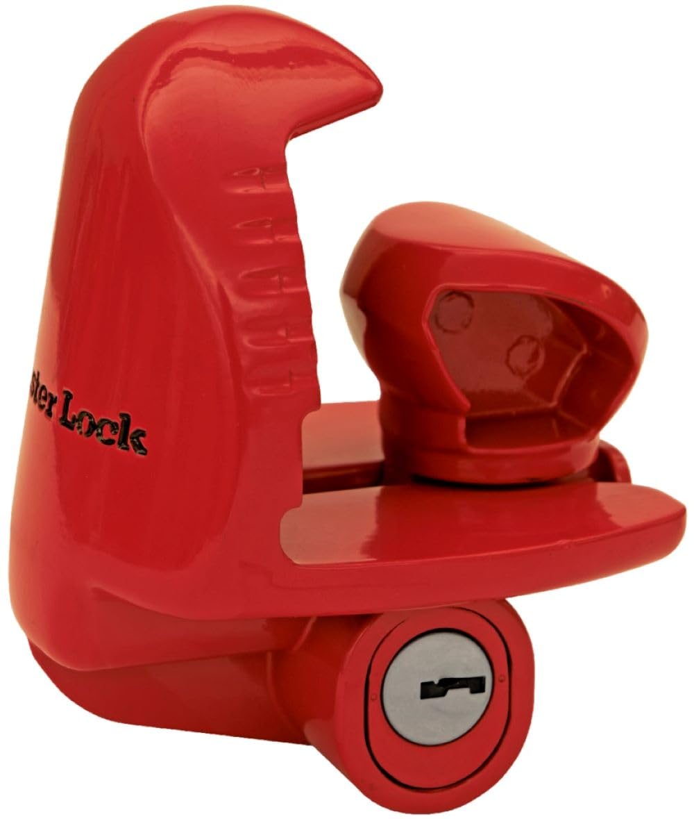 Master Lock 389DAT front view on coupler showing visible theft deterrent