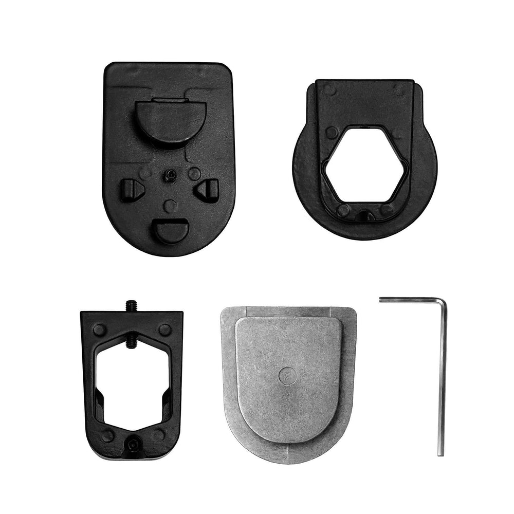 Master Tailgaters front view of four metal bracket adapters showing durable finish and secure fit benefit