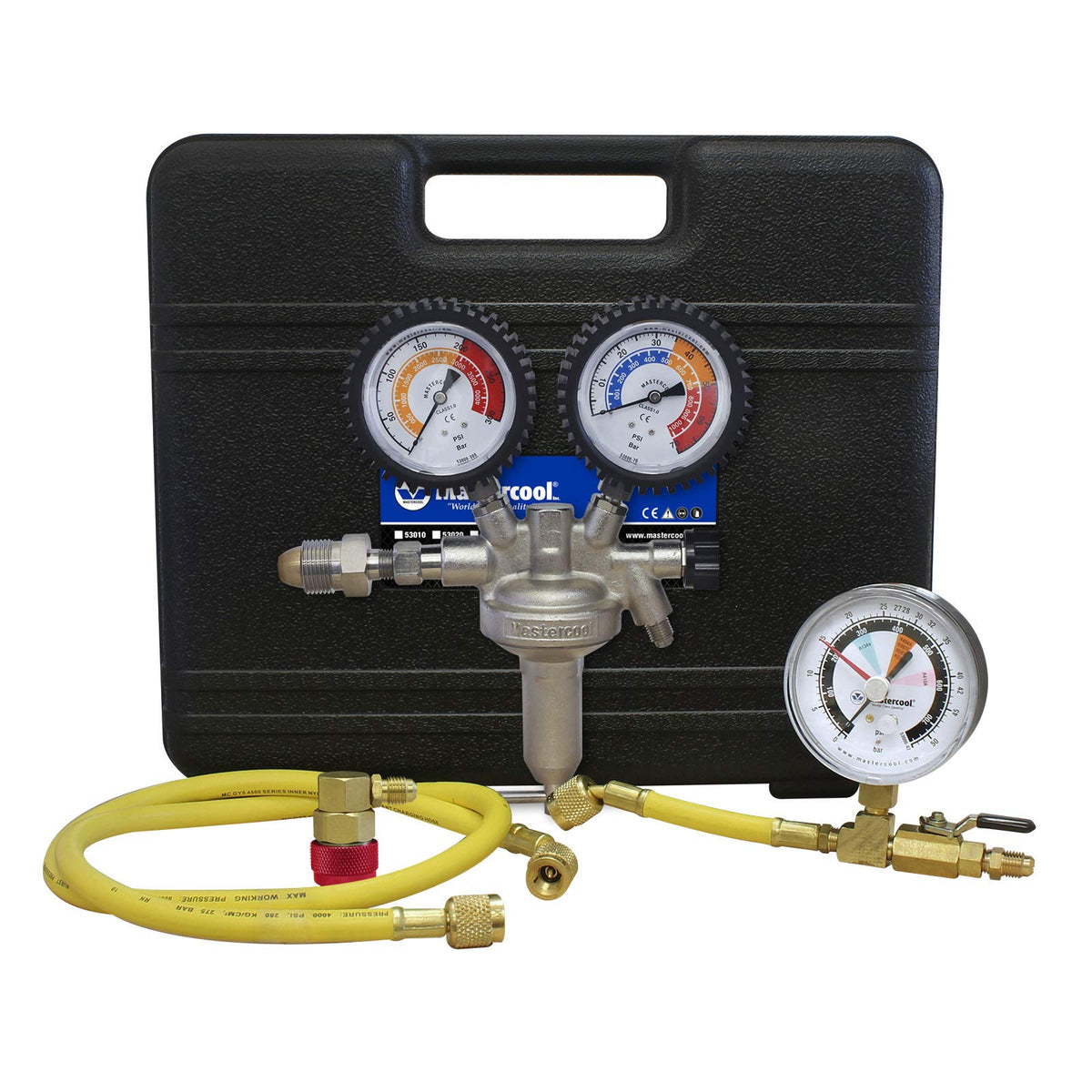 Mastercool 53010-AUT front case view showing organized kit for easy transport and protection