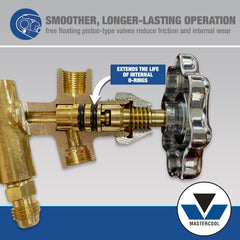 Mastercool 59161 angled metal valve handles view for ergonomic control and longevity