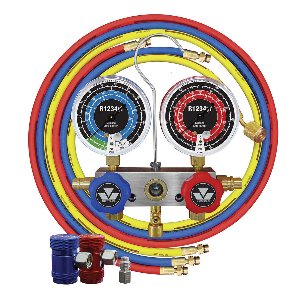 Mastercool 83272 front manifold showing valves and layout for reliable control