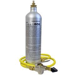 Mastercool 91046-A front view kit showing flush gun, 36-inch hose, and 33oz canister for fast cleaning