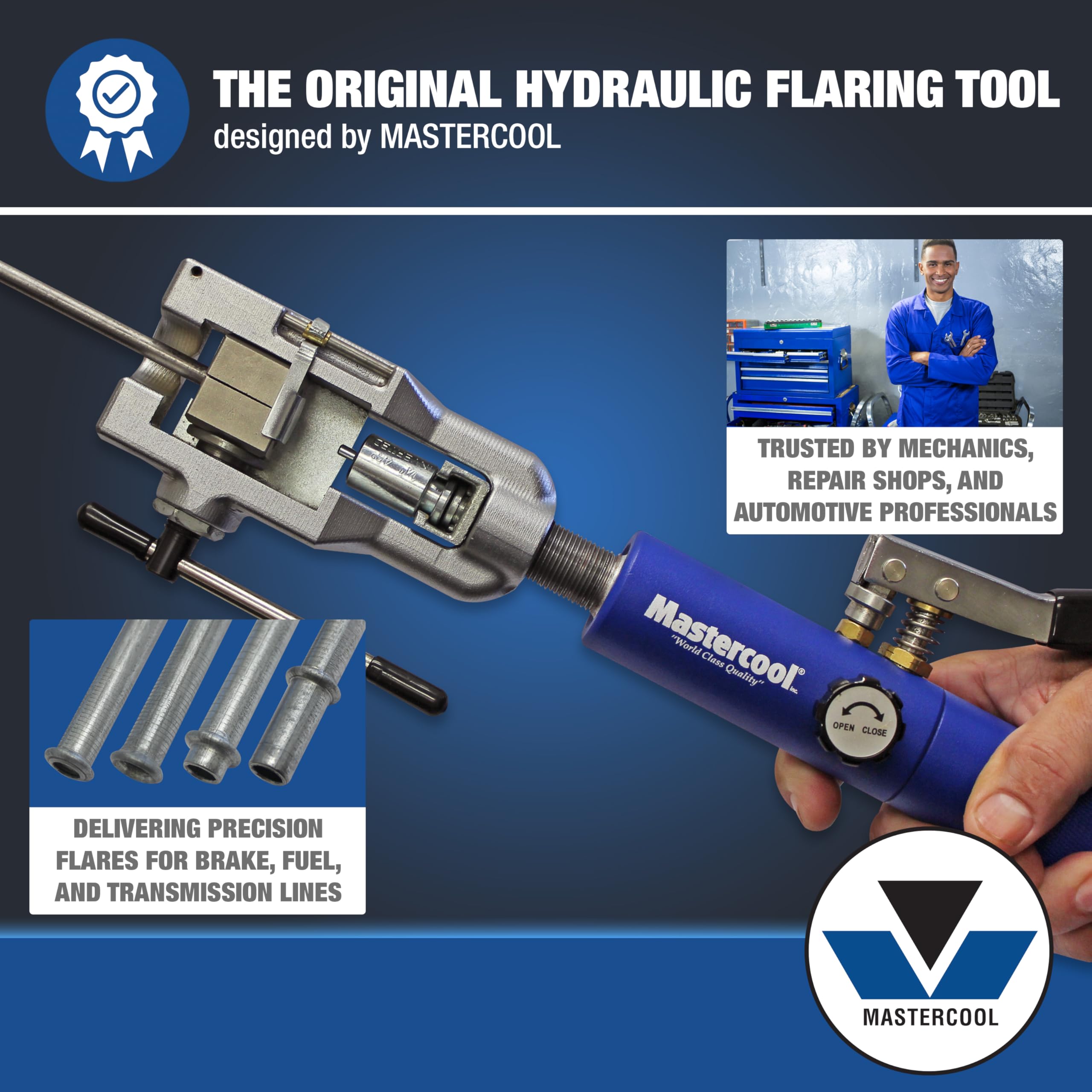 Mastercool hydraulic ram close-up demonstrating smooth power for precise flares