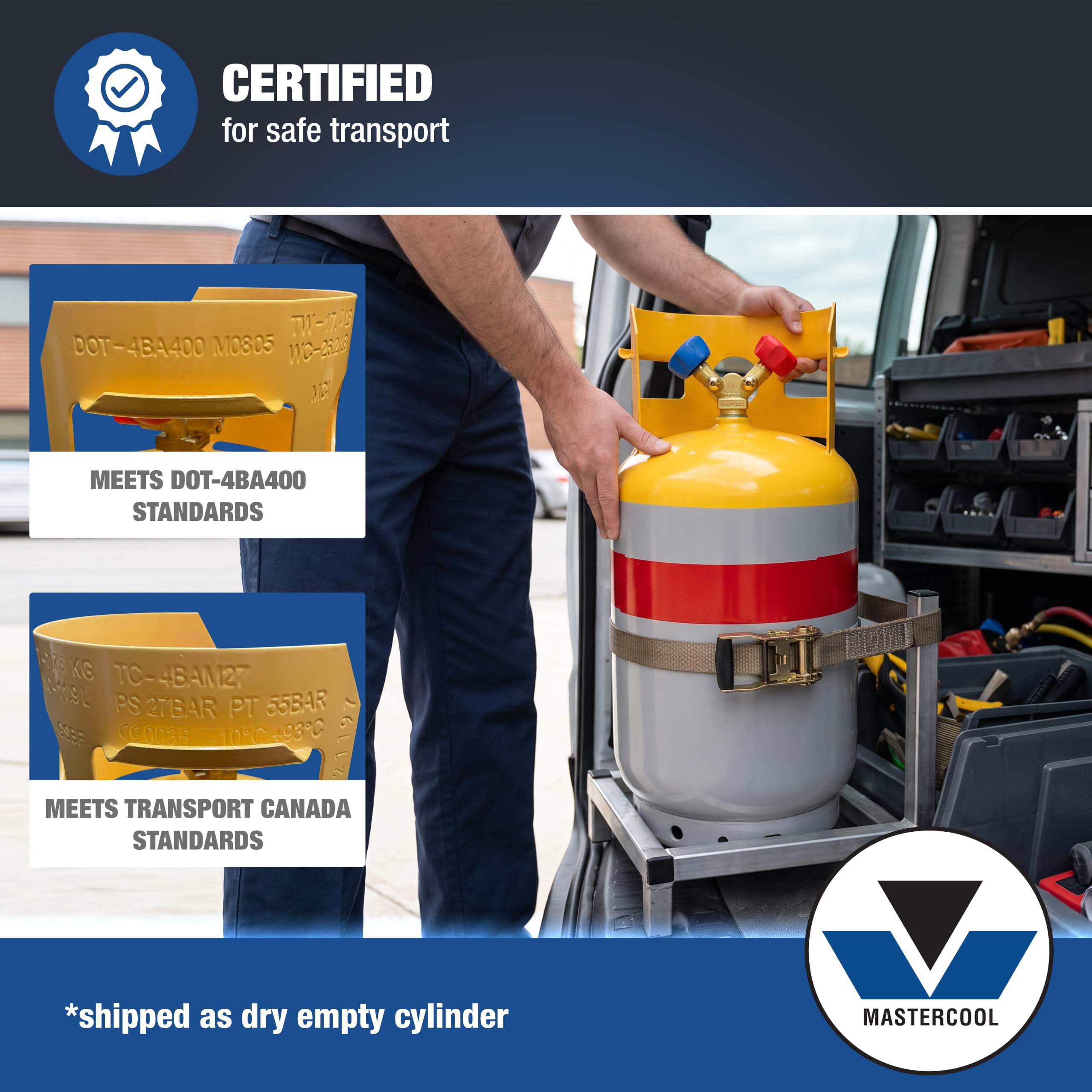 Mastercool cylinder connected in recovery setup improving on‑site efficiency