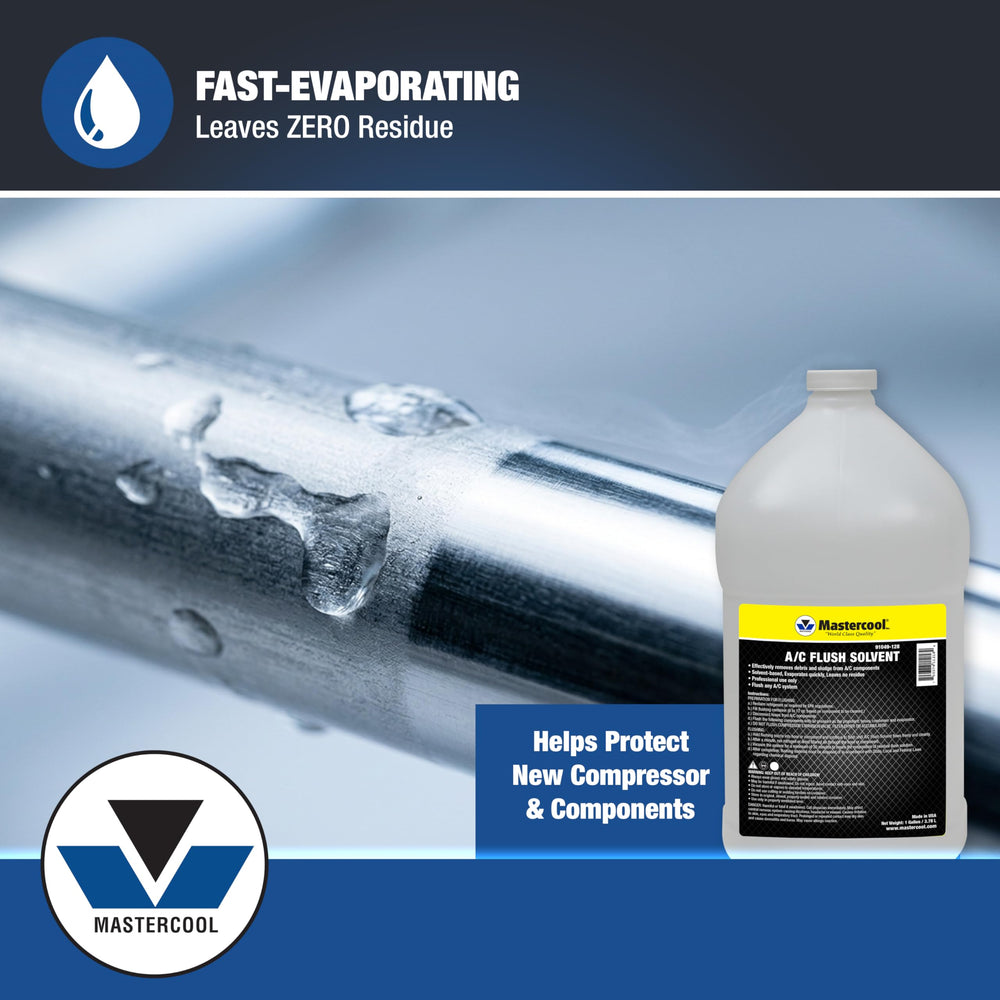 Mastercool in-use with a flush kit cleaning A/C lines for contamination removal