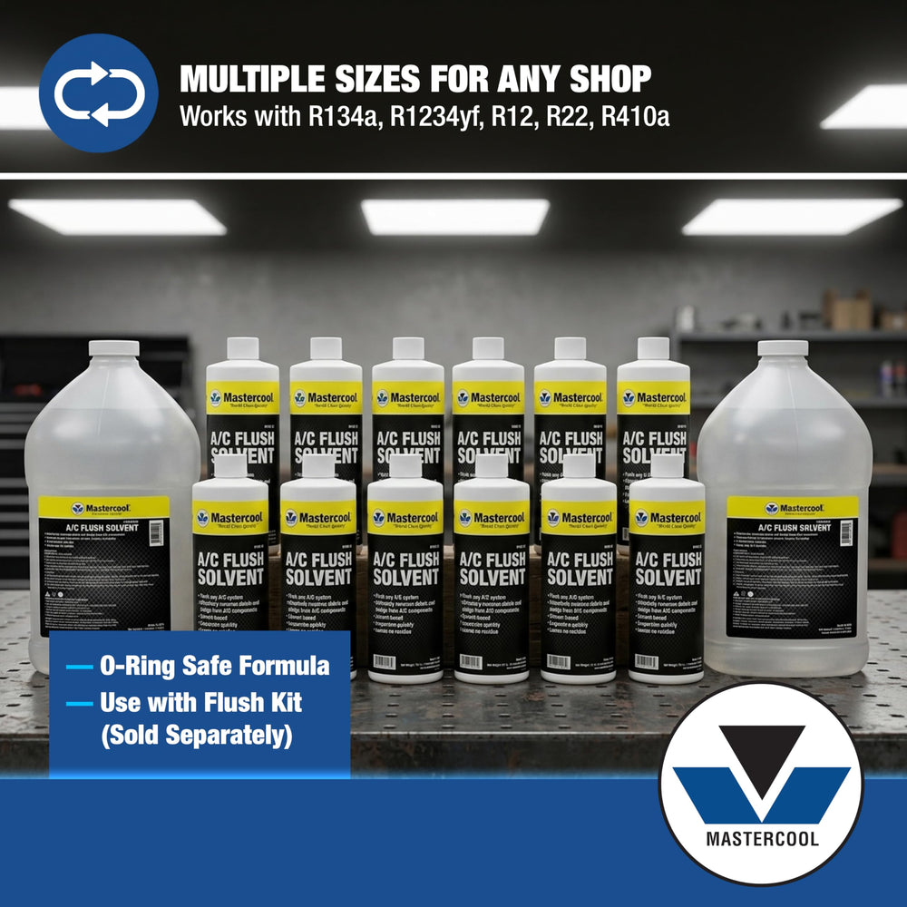 Mastercool on shop counter with tools indicating professional, dependable use