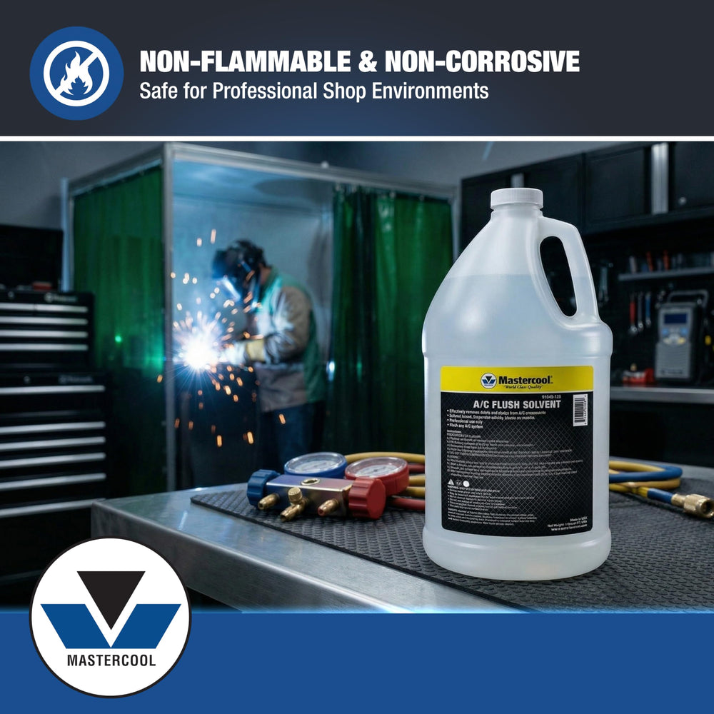 Mastercool pouring detail into flush kit for efficient shop application