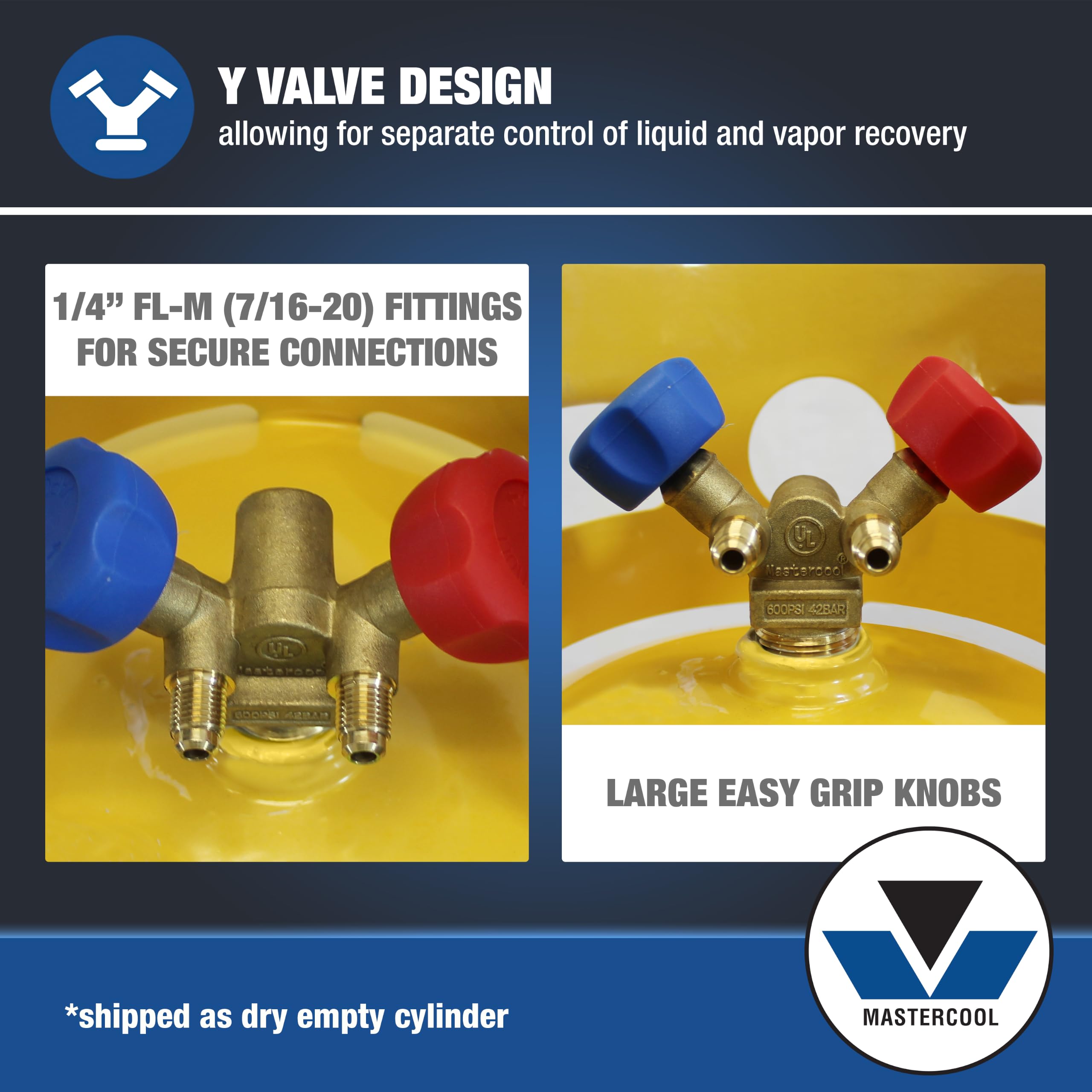 Mastercool cylinder next to rulers illustrating compact size and portability