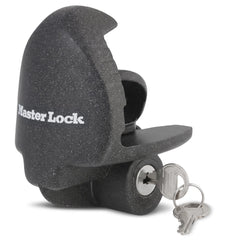 Master Lock front view of trailer lock showing secure fit and deterrent