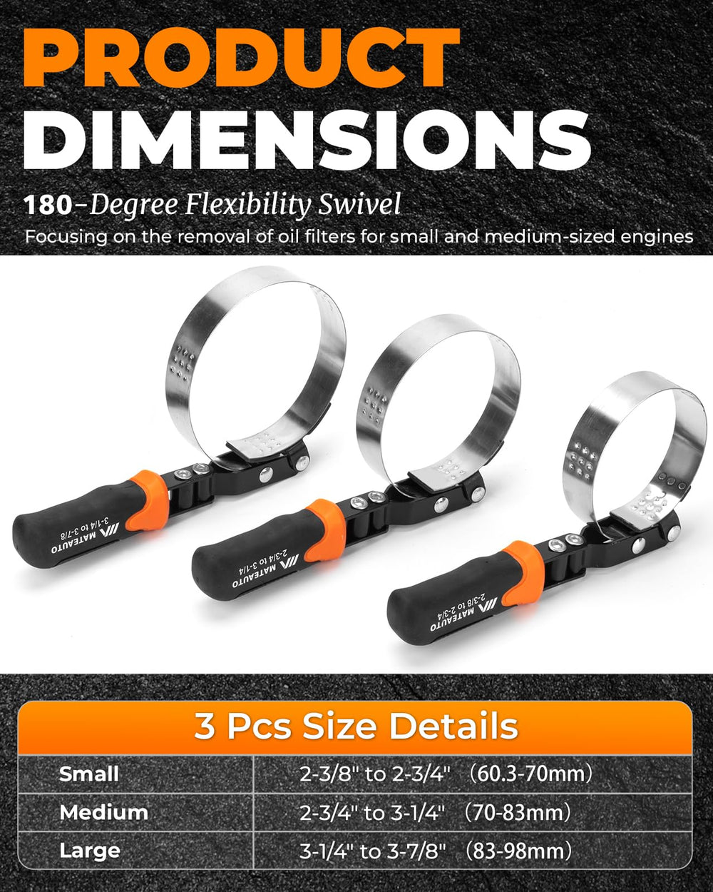MateAuto swivel oil filter wrench close-up showing stainless band for strong grip