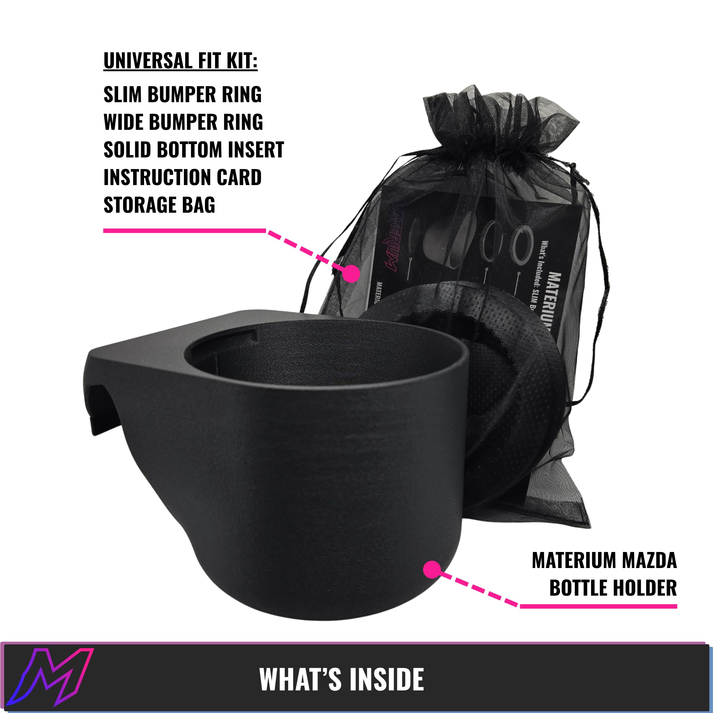 MATERIUM bumper rings and bottom insert kit, adapts to bottle sizes
