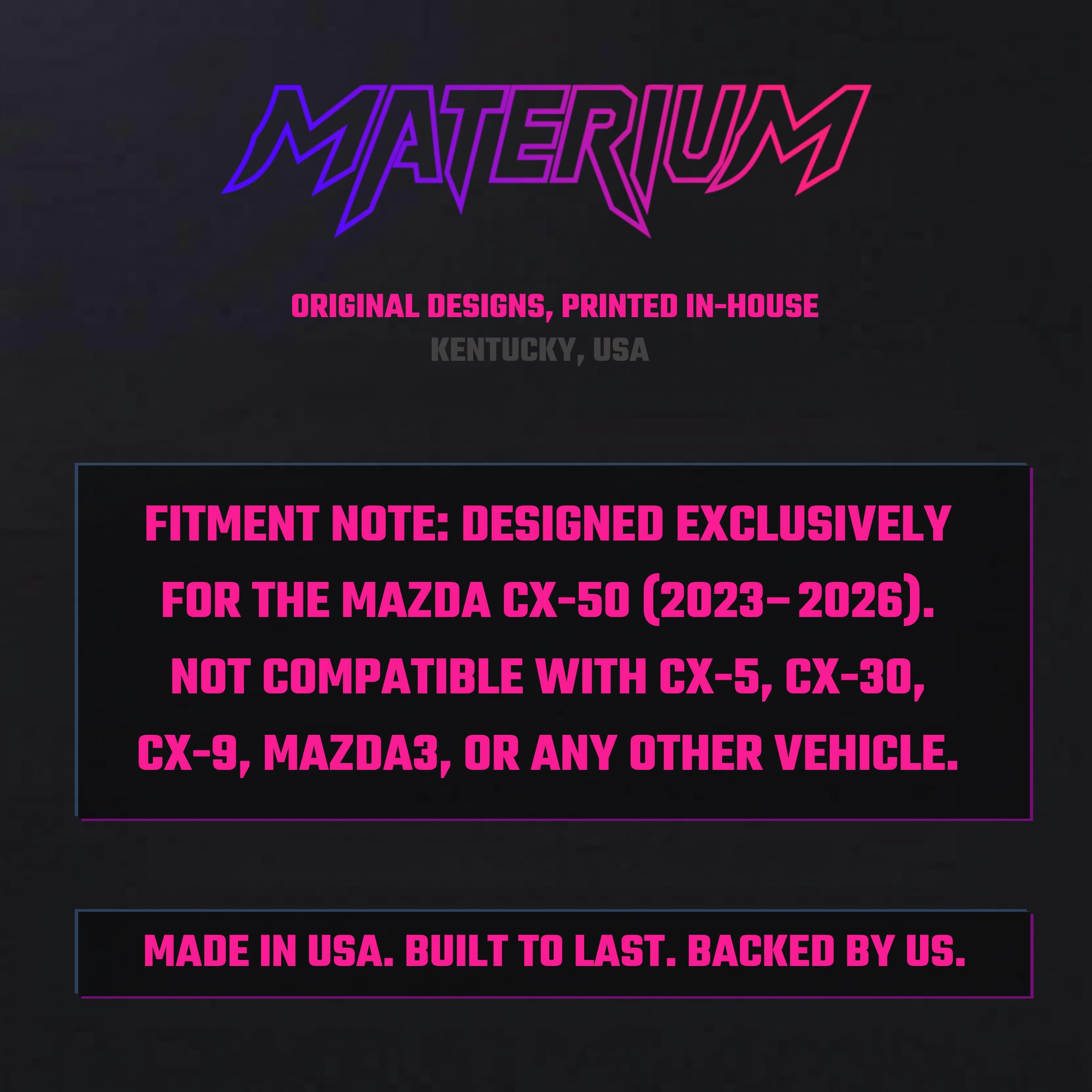 MATERIUM nighttime console shot, matte finish blends with interior