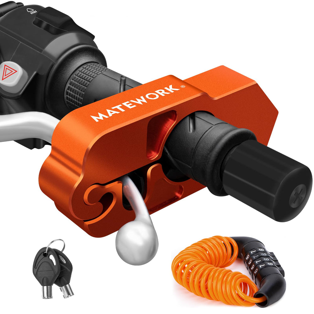 Matework front view lock mounted on brake lever shows solid protection