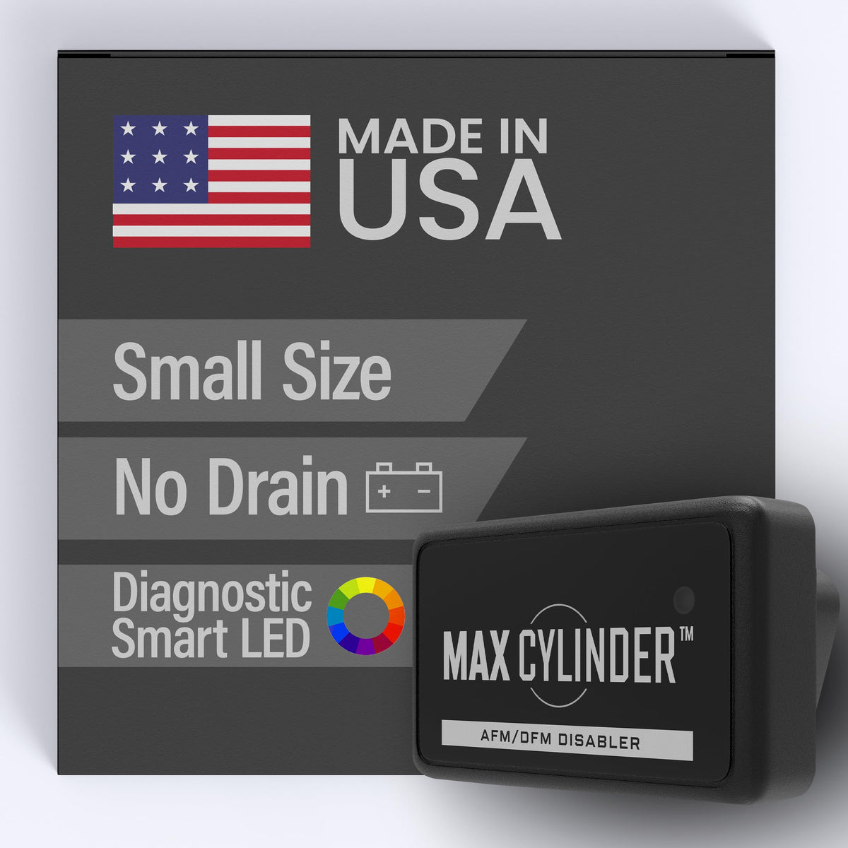Max Cylinder front view showing compact AFM disabler and plug benefits smooth driving