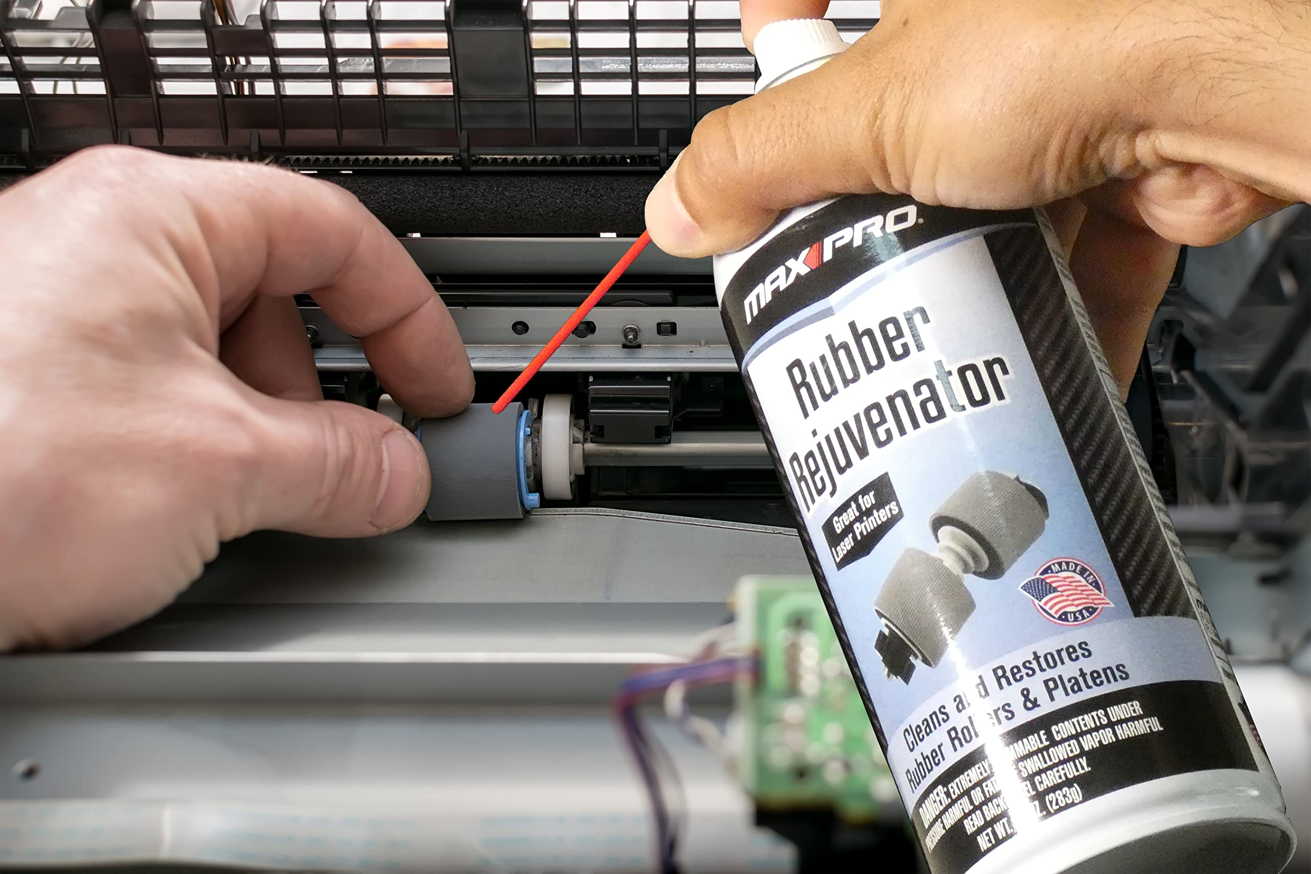 Max Pro can on a workbench with tools showing professional maintenance readiness