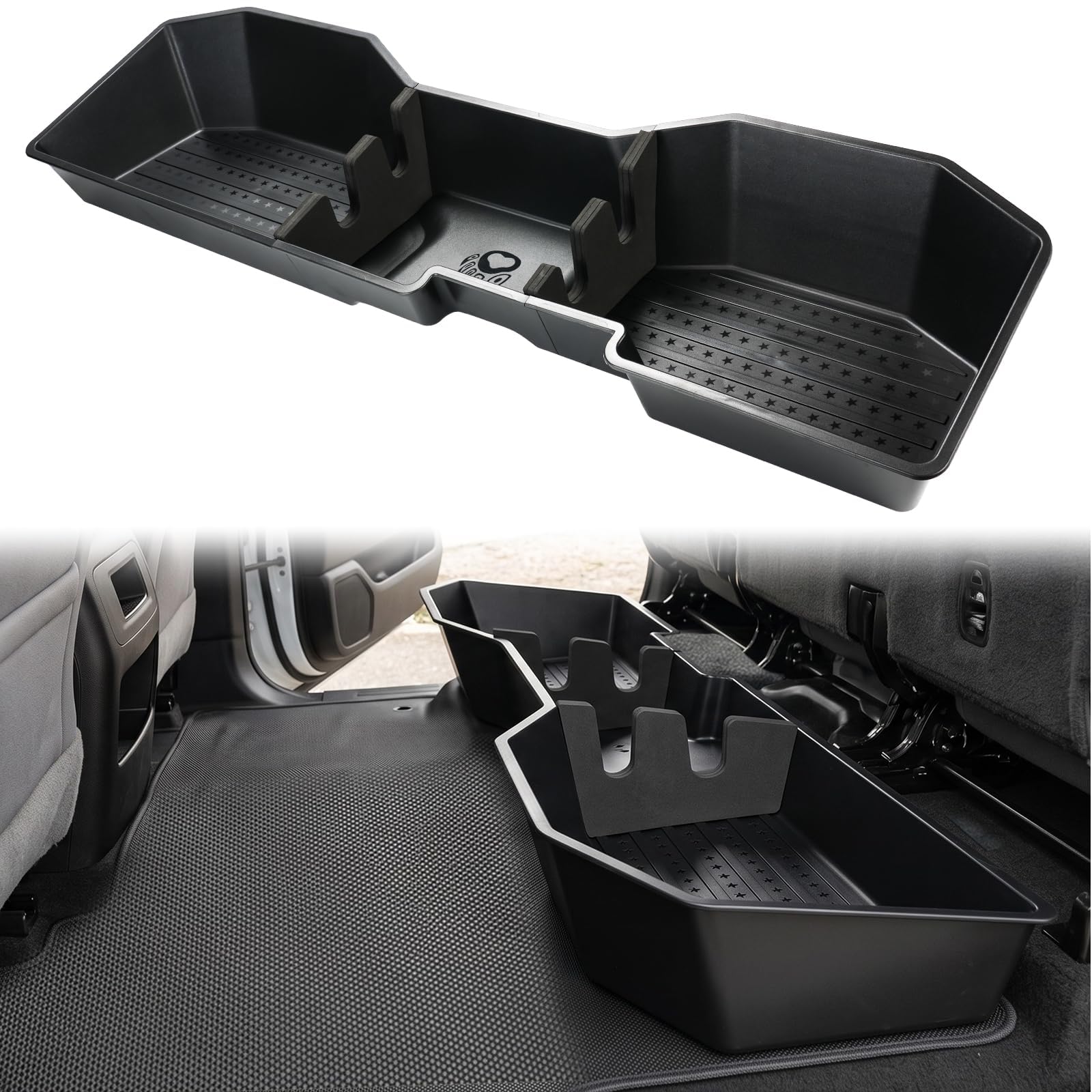 MAXDOM front view of underseat organizer showing neat storage and easy access