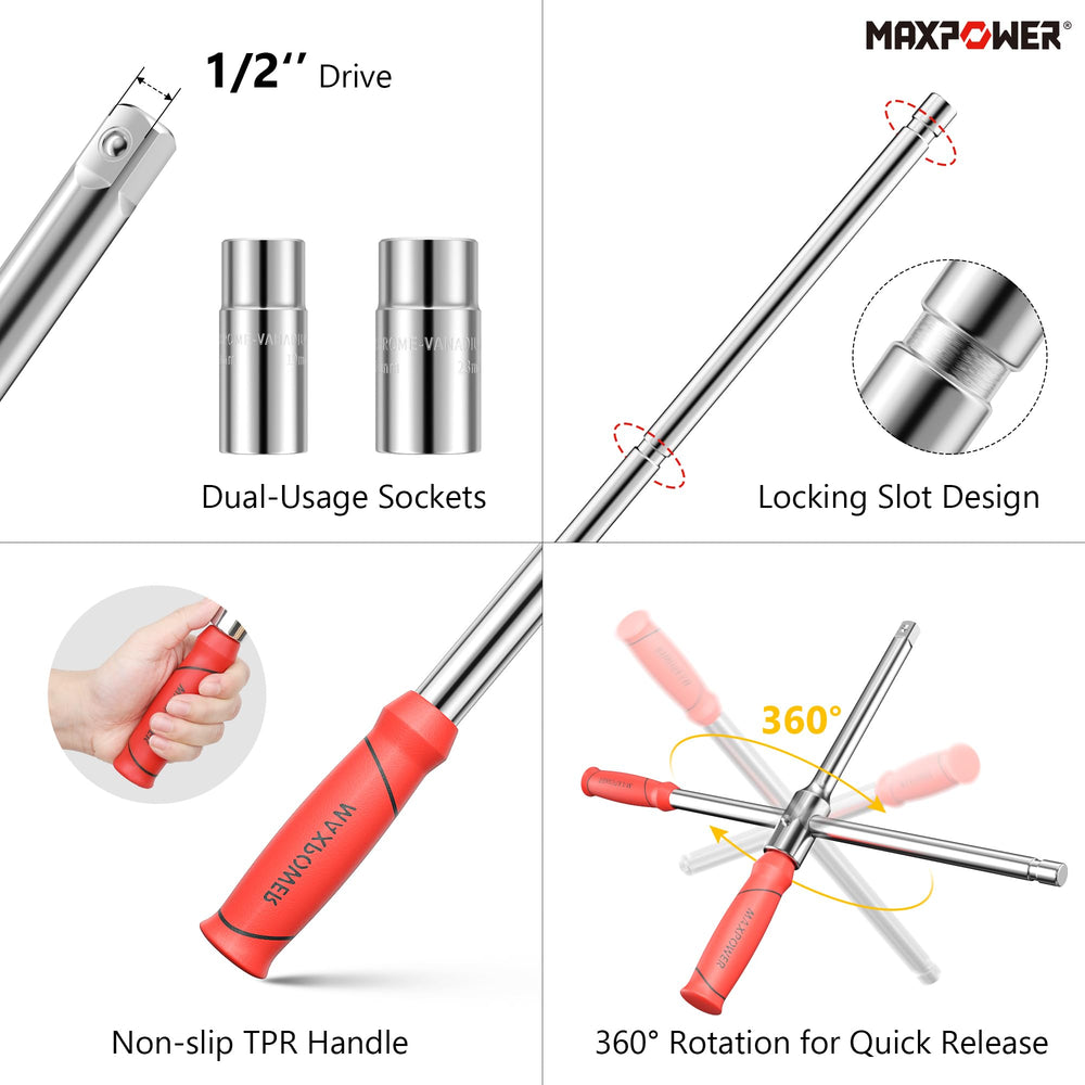 MAXPOWER double-ended sockets 17/19mm and 21/23mm for wide lug compatibility