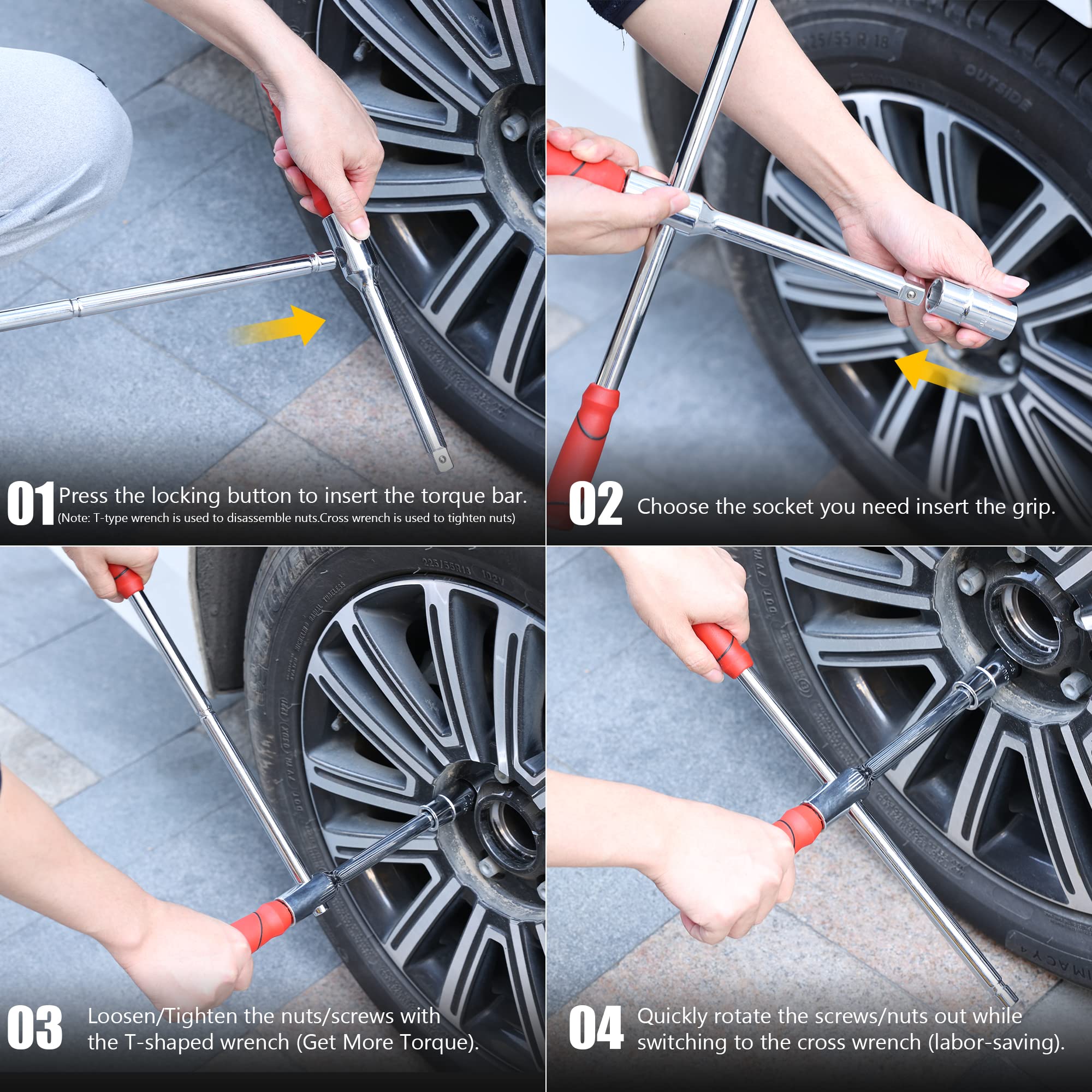 MAXPOWER lug wrench positioned against wheel to show correct socket fit