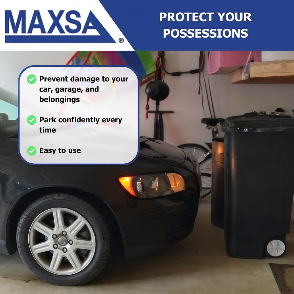 MAXSA close-up of red laser point on garage floor, illustrating clear stop cue