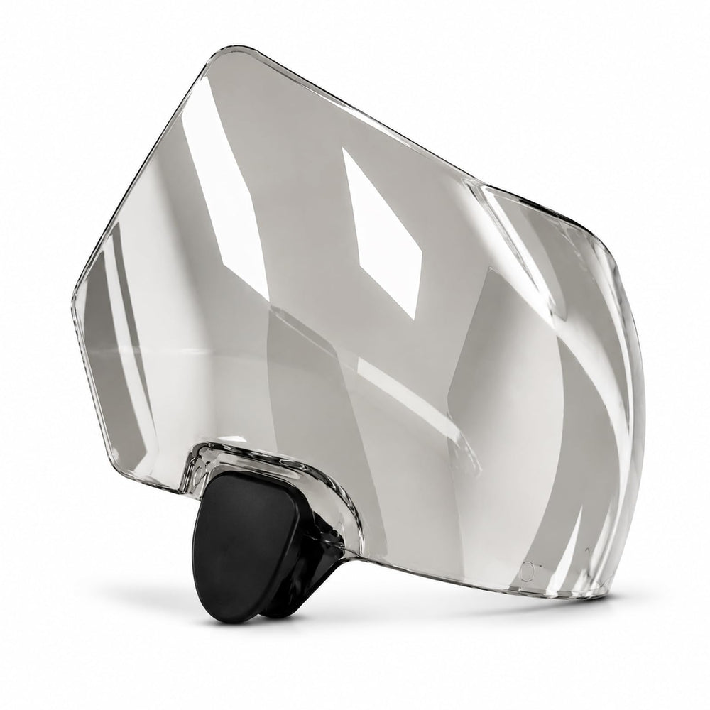 Generic front view visor mounted on helmet showing clear sight benefit