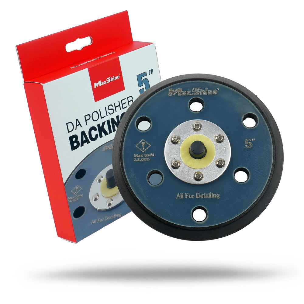 Maxshine front view of 5-inch backing plate showing hook-and-loop surface for secure pads