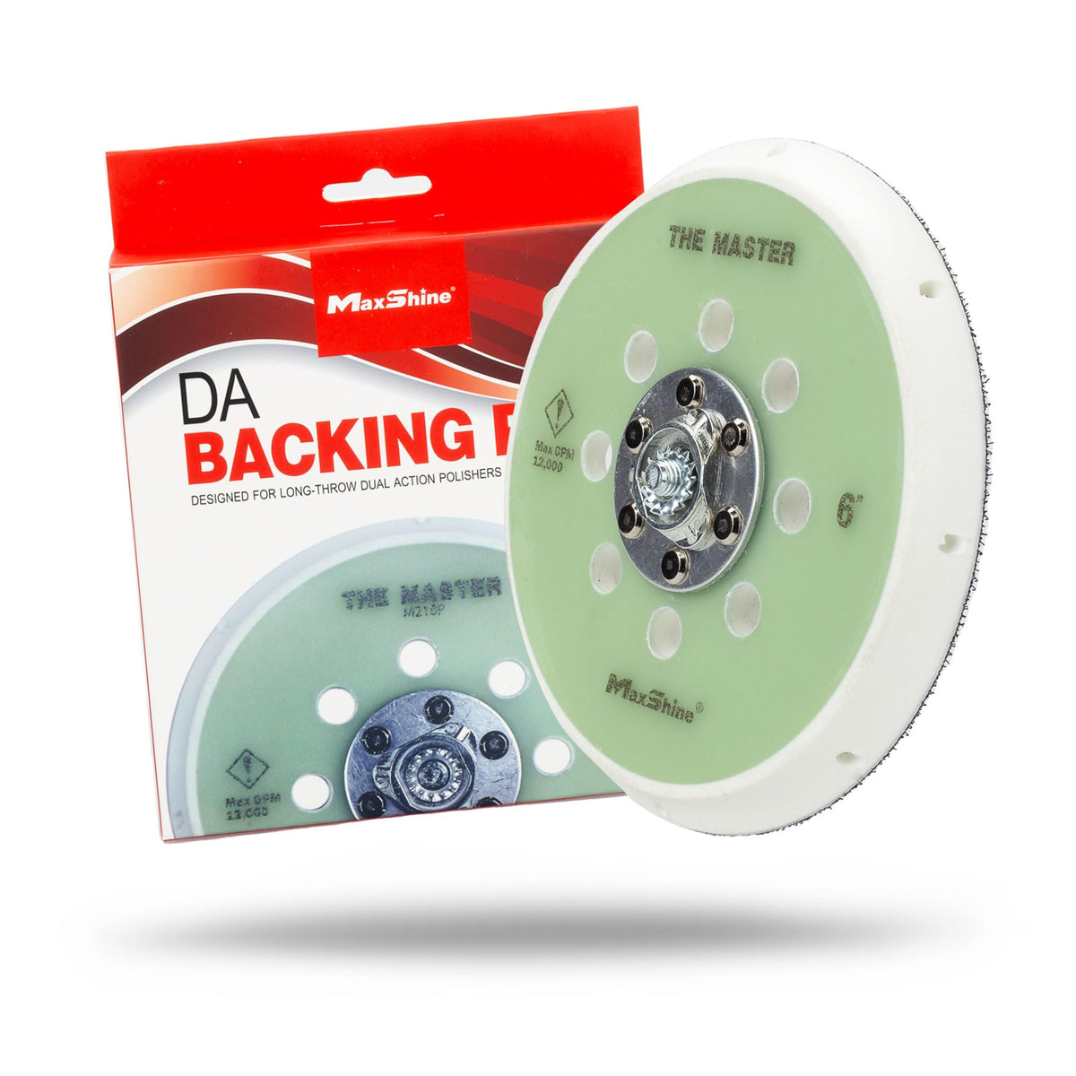 Maxshine 6-inch backing plate front view showing secure mount and vents