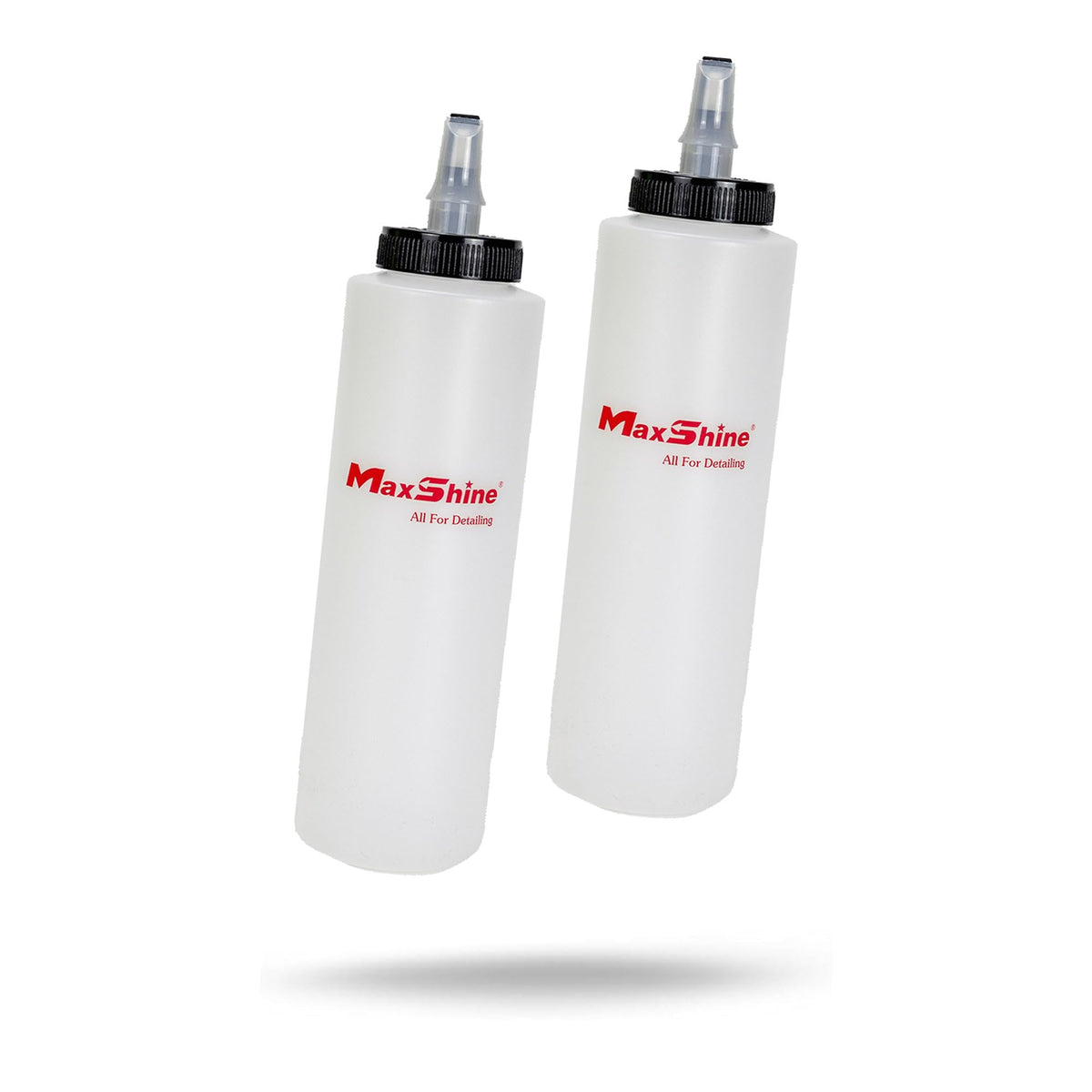 Maxshine front view of two 400ml bottles showing branded labels and caps for organized storage
