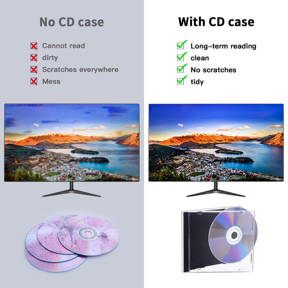 Maxtek case on desk with disc being inserted, illustrating easy handling and labeling