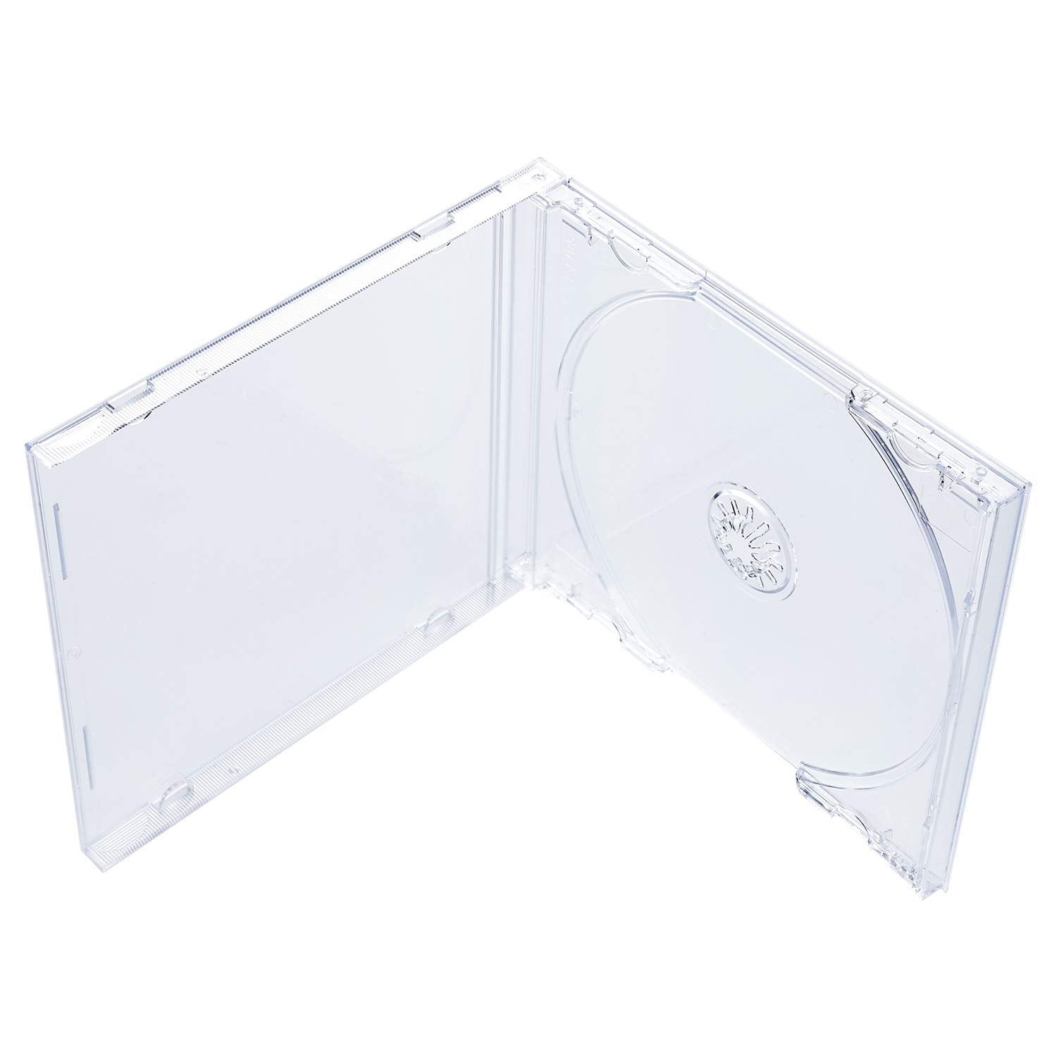 Maxtek jewel case open with disc demonstrating easy loading and scratch prevention
