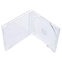 Maxtek jewel case open with disc demonstrating easy loading and scratch prevention