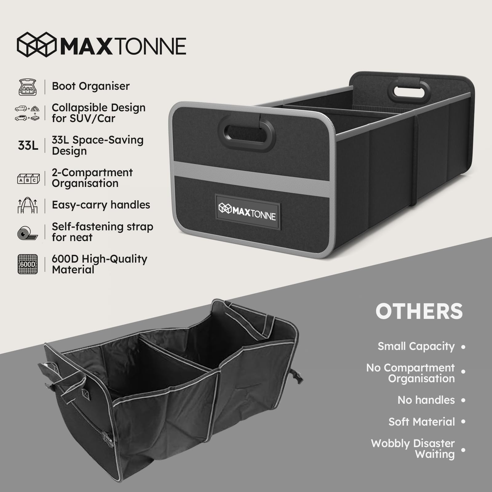 Maxtonne ergonomic handle being lifted showing easy transport benefit