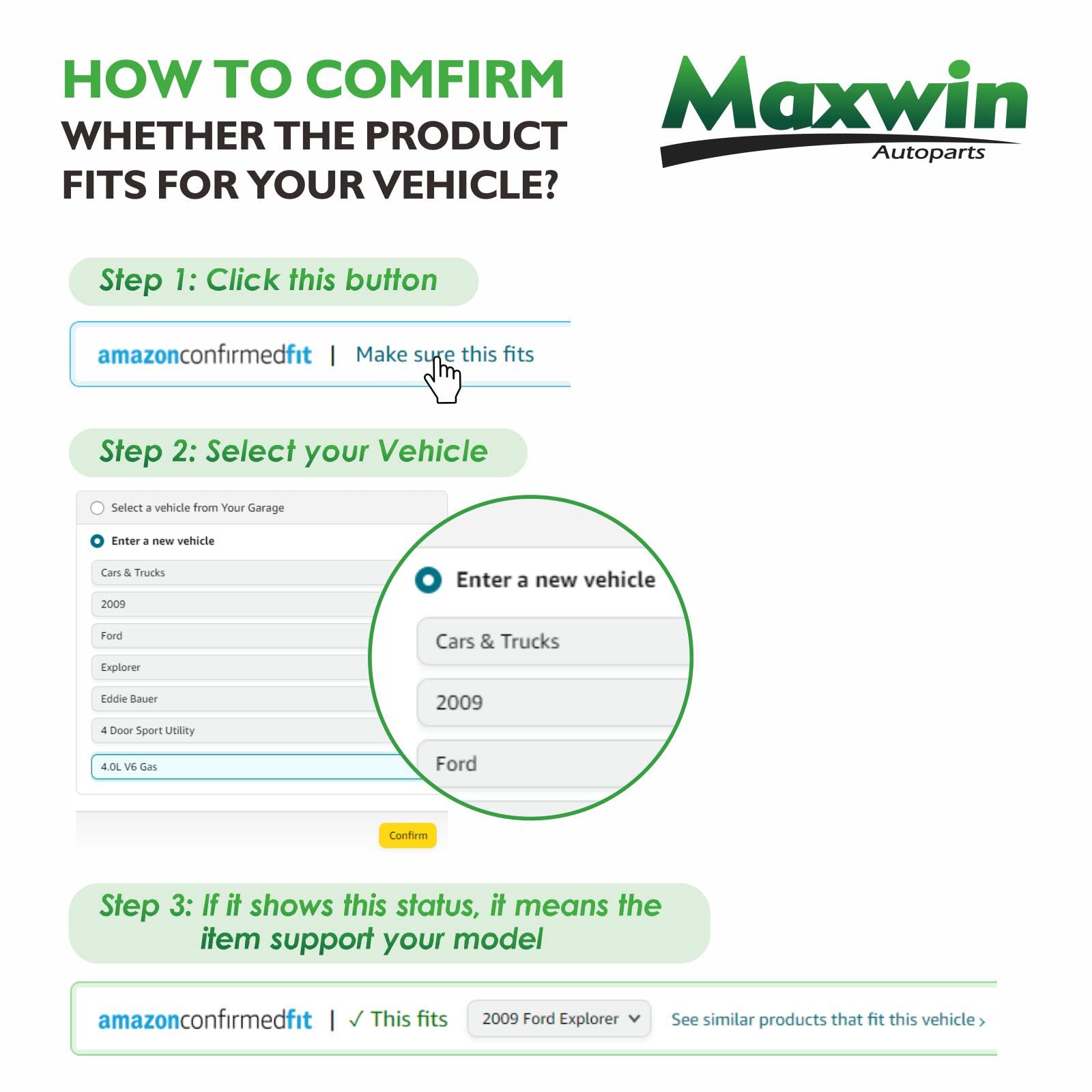 MAXWIN belt with printed fitment card helping confirm vehicle compatibility