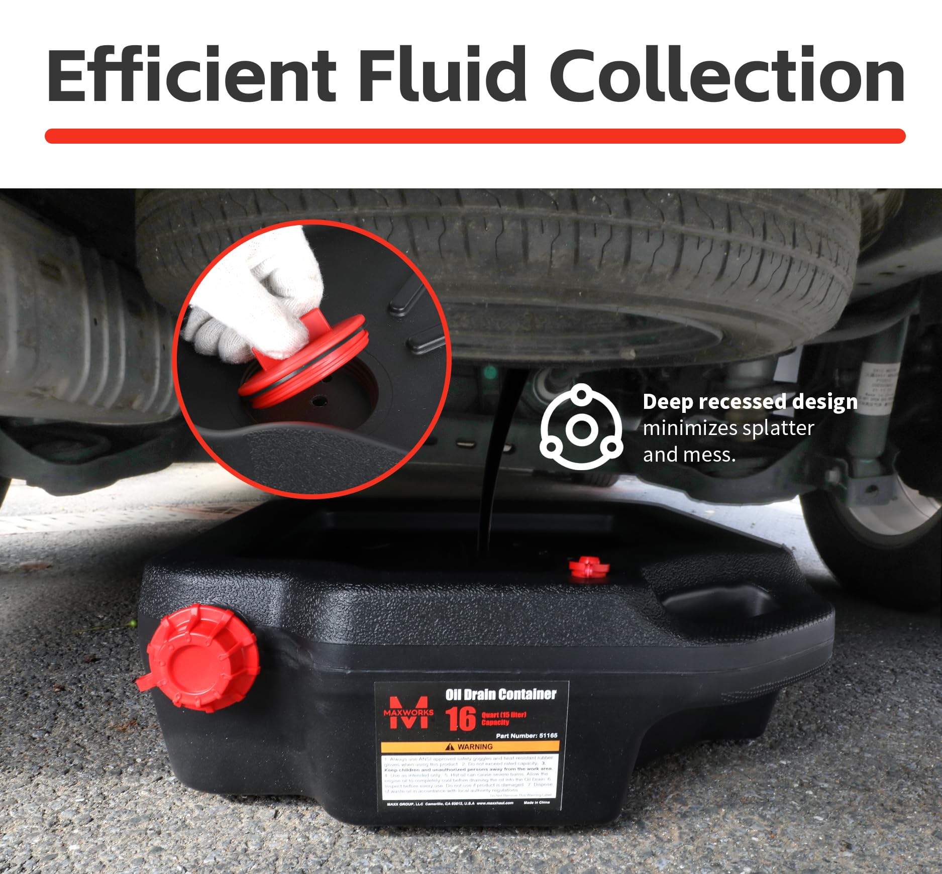 MaxWorks pan placed under a truck drain demonstrating easy fluid capture