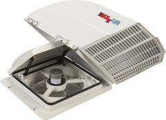 MAXXAIR FanMate installed on RV rooftop protecting fan from rain