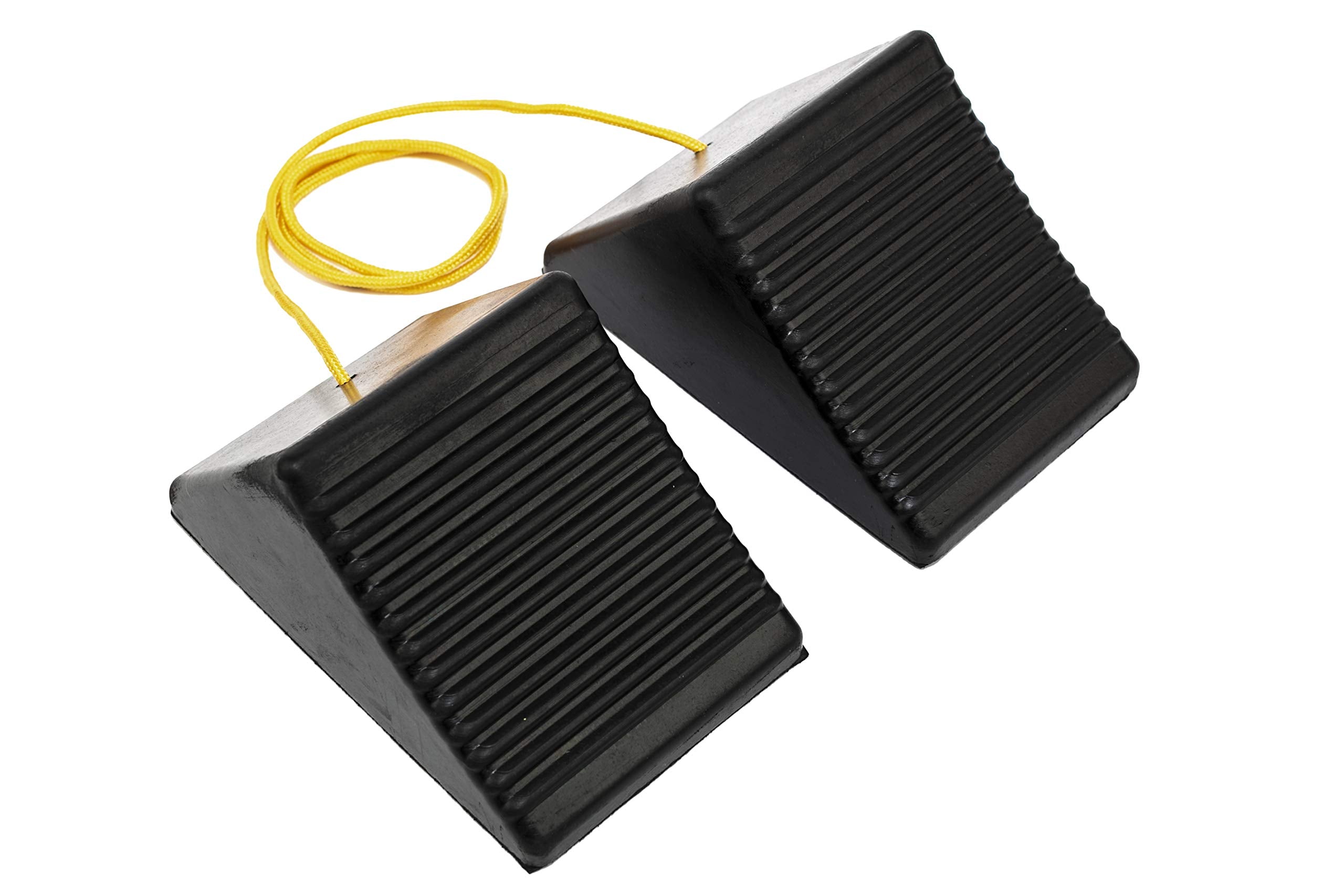 MAXXHAUL front view of rubber wheel chock showing shape and size for secure parking